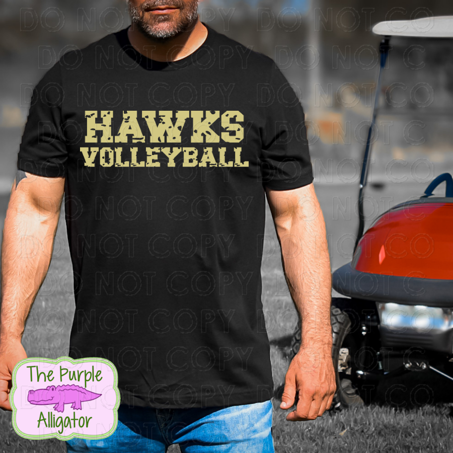 Hawks Volleyball Distressed Mascot School Spirit - CHOOSE YOUR DESIGN COLOR (d2f TPA)