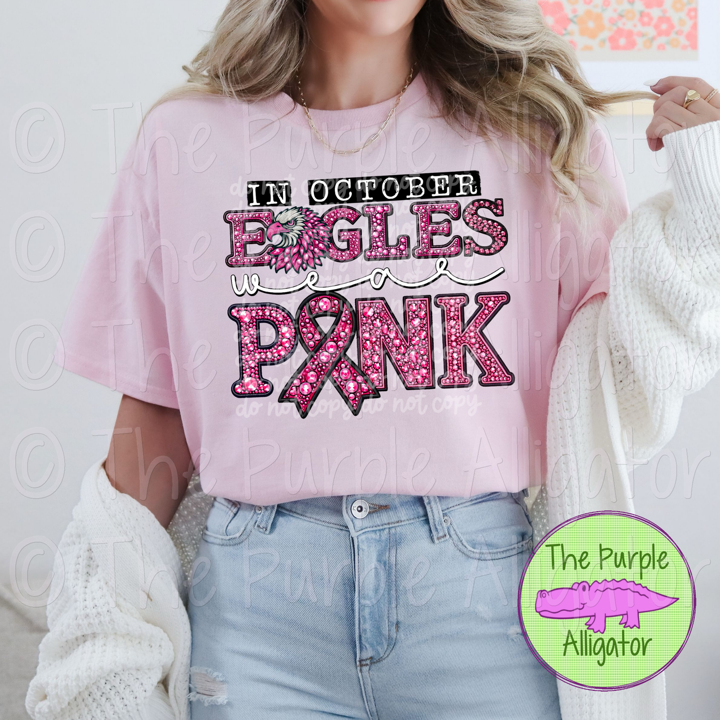 In October Eagles Wear Pink BCA Faux Rhinestone Pink Out Mascot School Spirit 0824 (d2f PHDC)