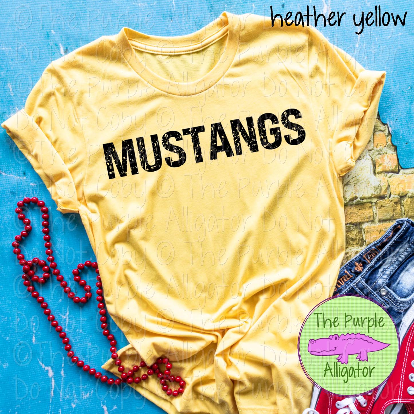 Mustangs JTD Distressed Mascot School Spirit Wear CHOOSE YOUR TEXT COLOR 0225 (d2f TPA)