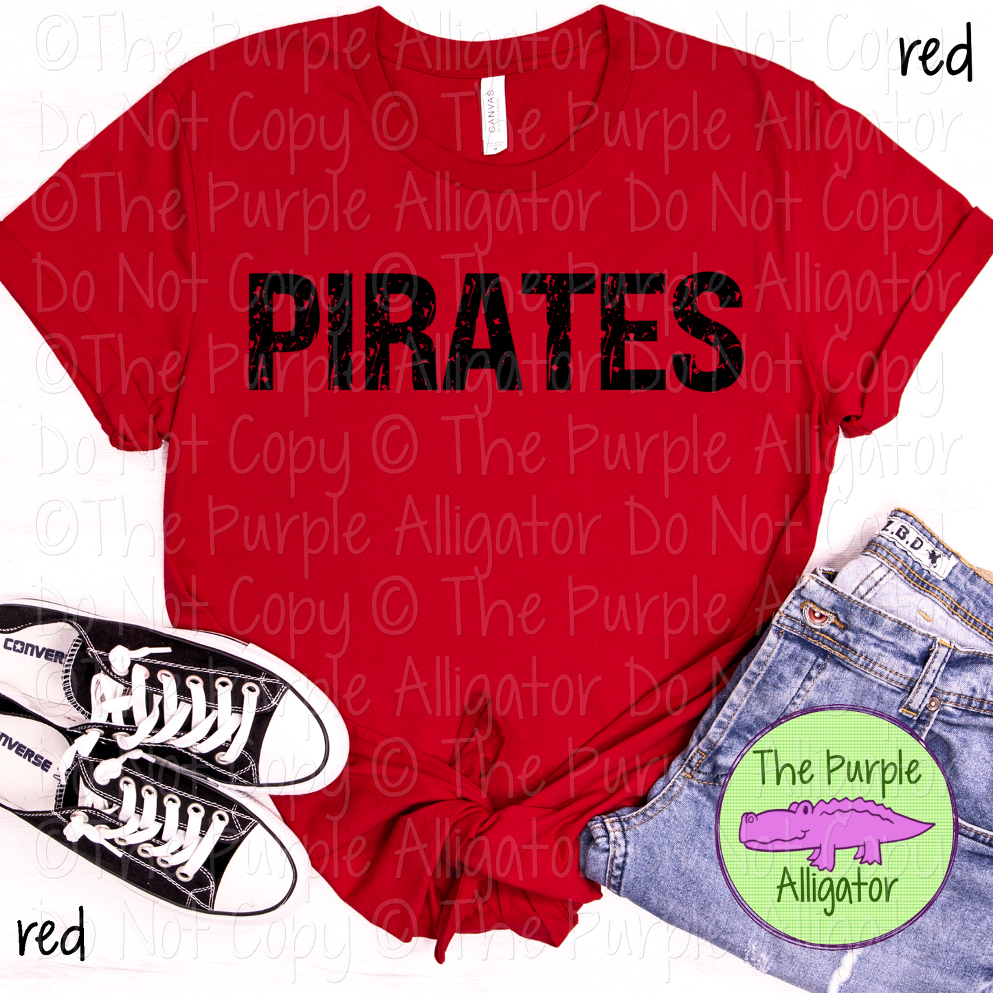 Pirates JTD Distressed Mascot School Spirit Wear CHOOSE YOUR TEXT COLOR 0225 (d2f TPA)