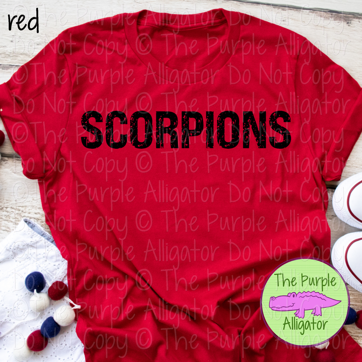 Scorpions JTD Distressed Mascot School Spirit Wear CHOOSE YOUR TEXT COLOR 0225 (d2f TPA)
