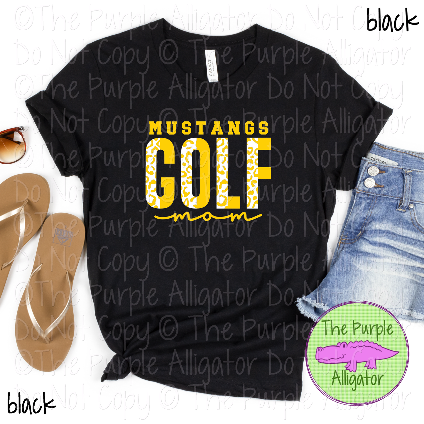 Mustangs Leopard Golf Mom Mascot School Spirit Wear Team Gear - CHOOSE YOUR DESIGN COLORS - 0525 (d2f TPA)