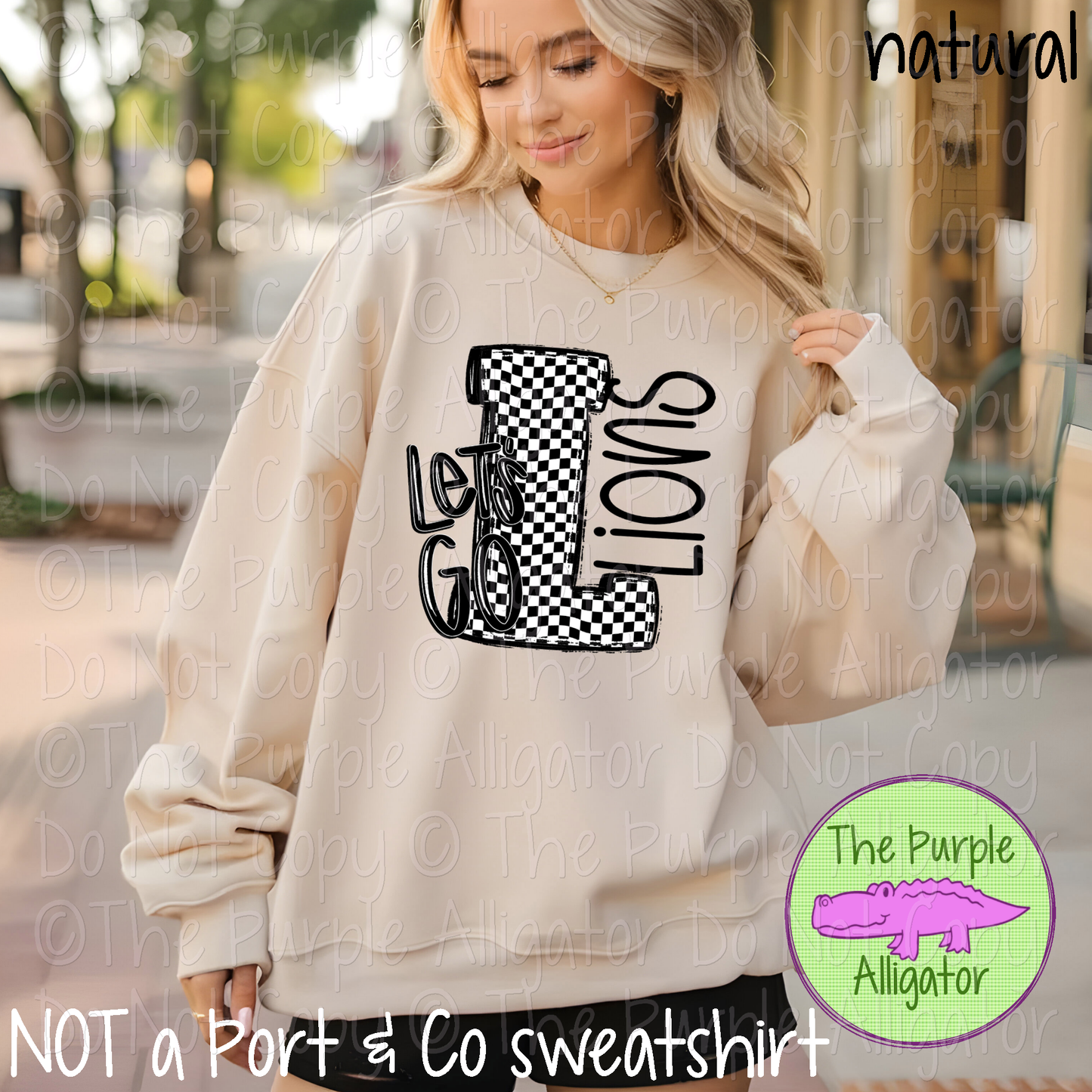 Let's Go Checkered L Lions Mascot School Spirit Wear Team Gear 0325 (d2f SWD)