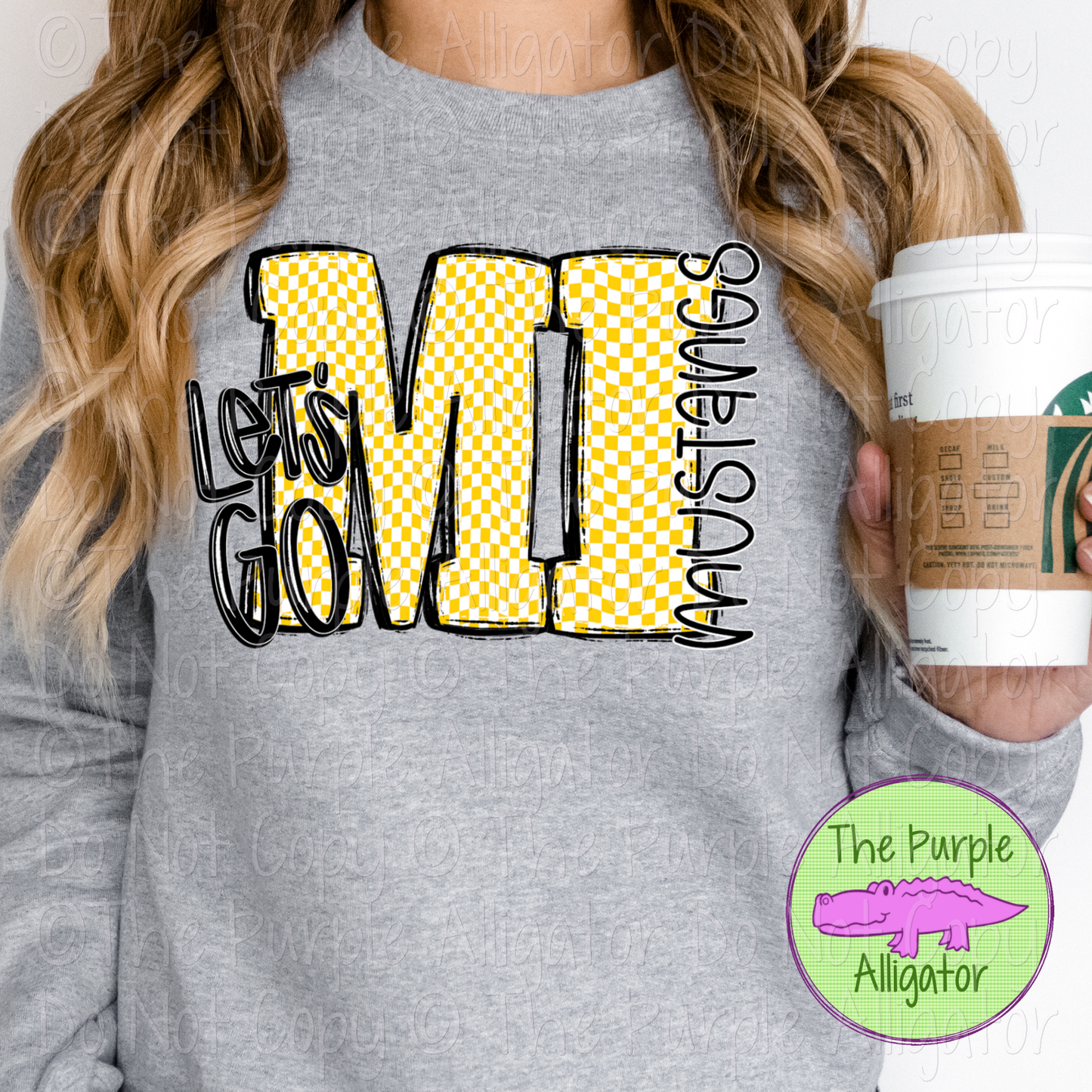 Let's Go Checkered MI Merritt Island Mustangs Mascot School Spirit Wear Team Gear 0325 (d2f SWD)