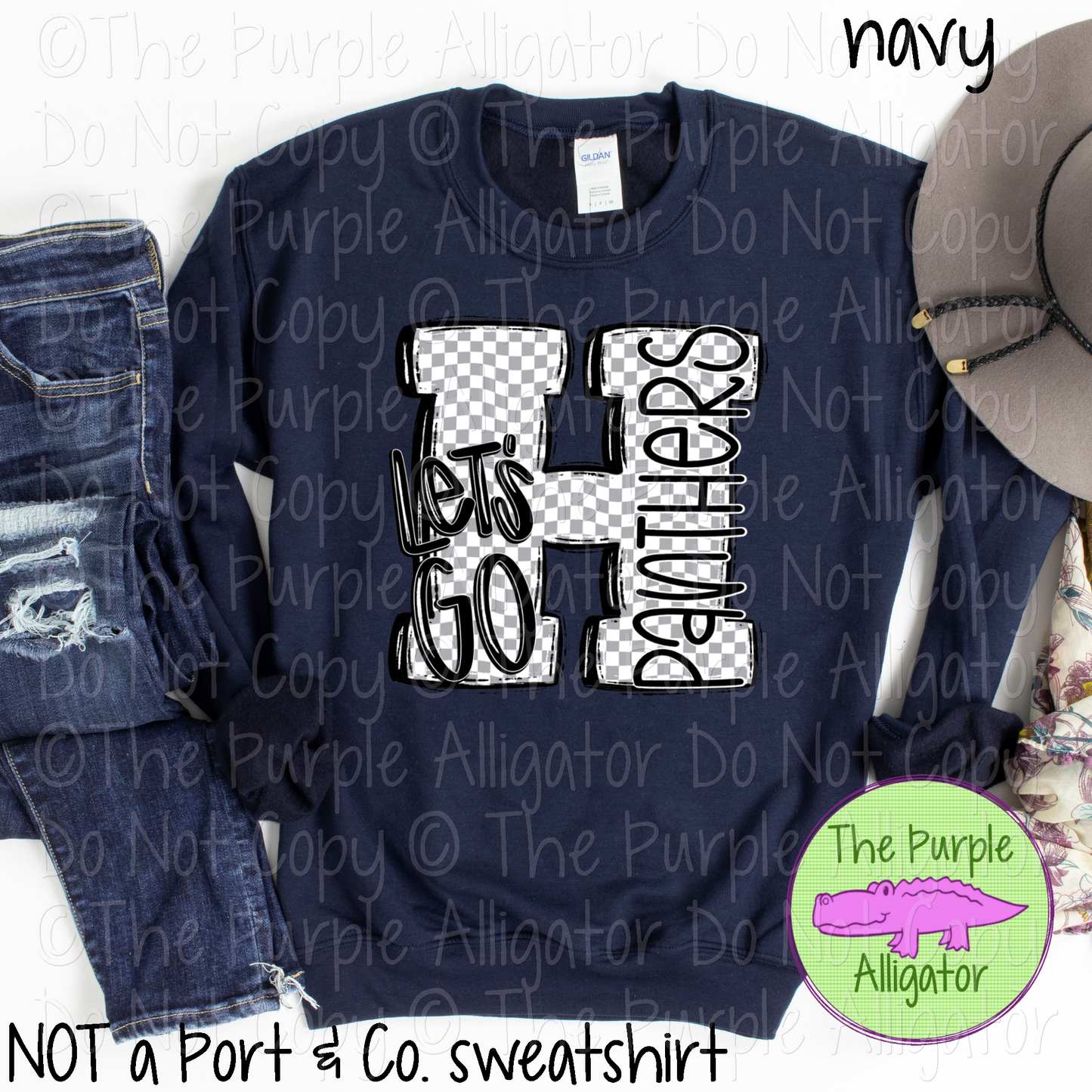 Let's Go Checkered H Heritage Panthers Mascot School Spirit Wear Team Gear 0325 (d2f SWD)