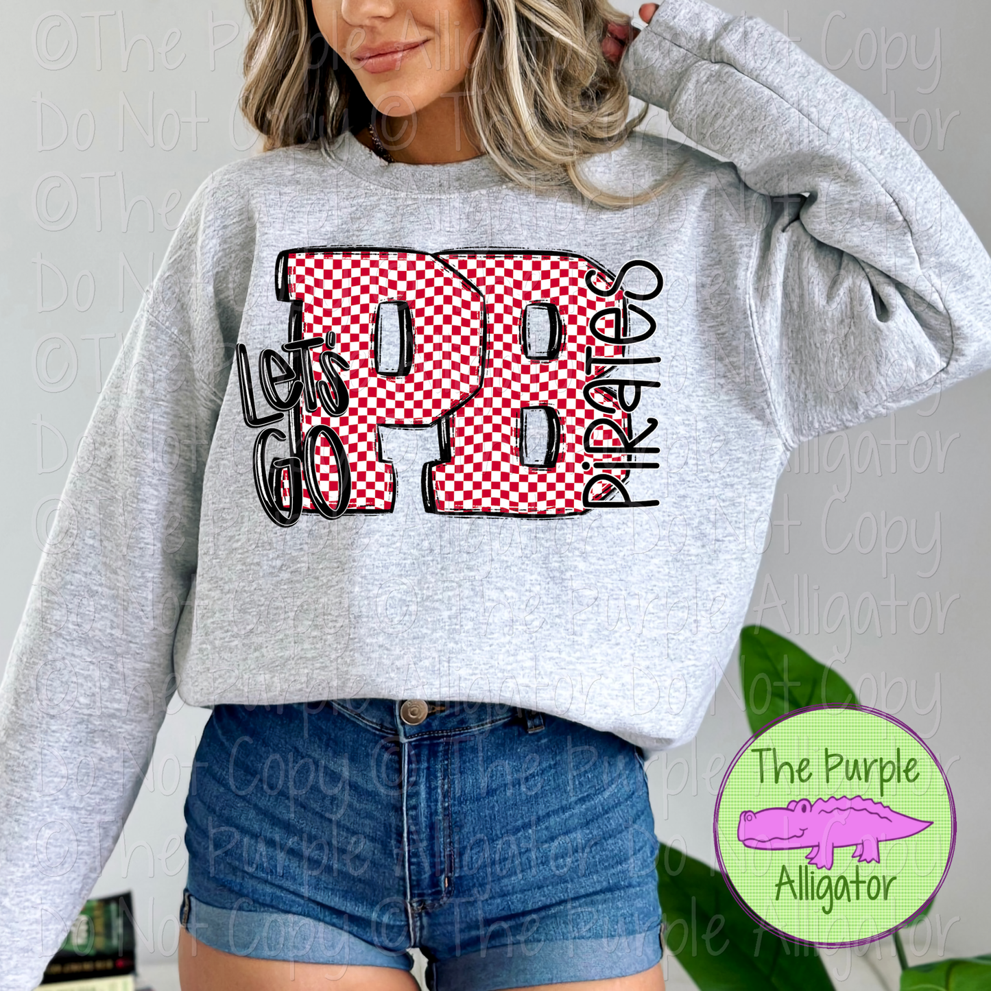 Let's Go Checkered PB Palm Bay Pirates Mascot School Spirit Wear Team Gear 0325 (d2f SWD)