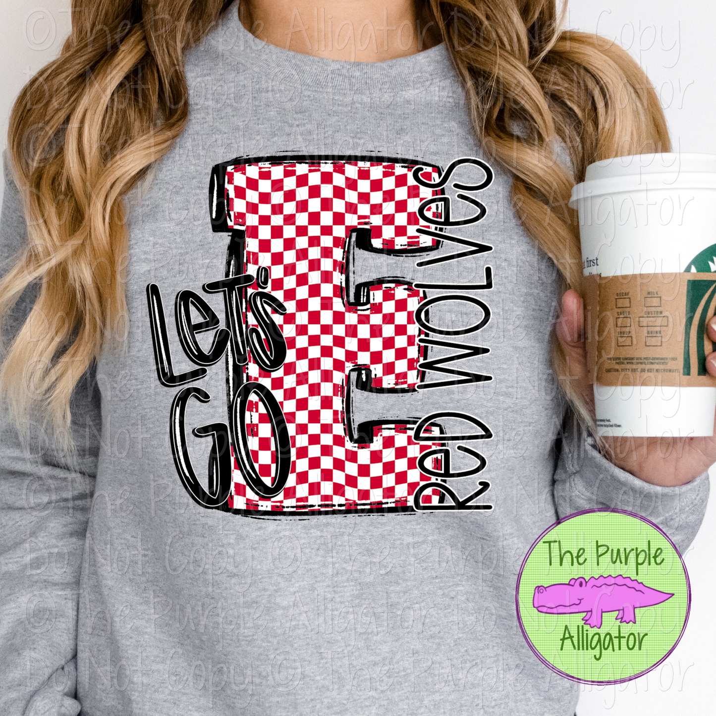 Let's Go Checkered E Edgewood Red Wolves Mascot School Spirit Wear Team Gear 0325 (d2f SWD)