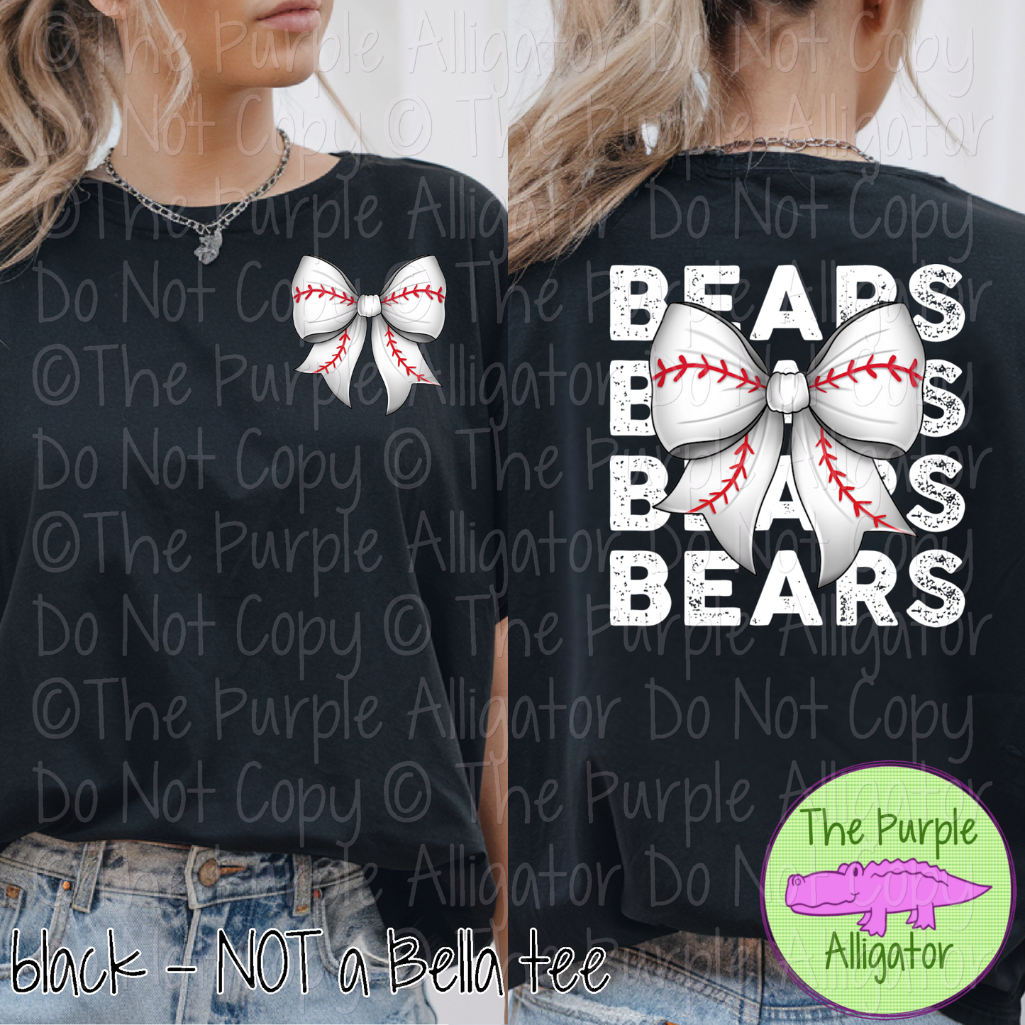 Bears Stack Baseball Bow Front/Back Mascot School Spirit Wear Team Gear - CHOOSE YOUR TEXT COLOR - 0525 (d2f TPA)
