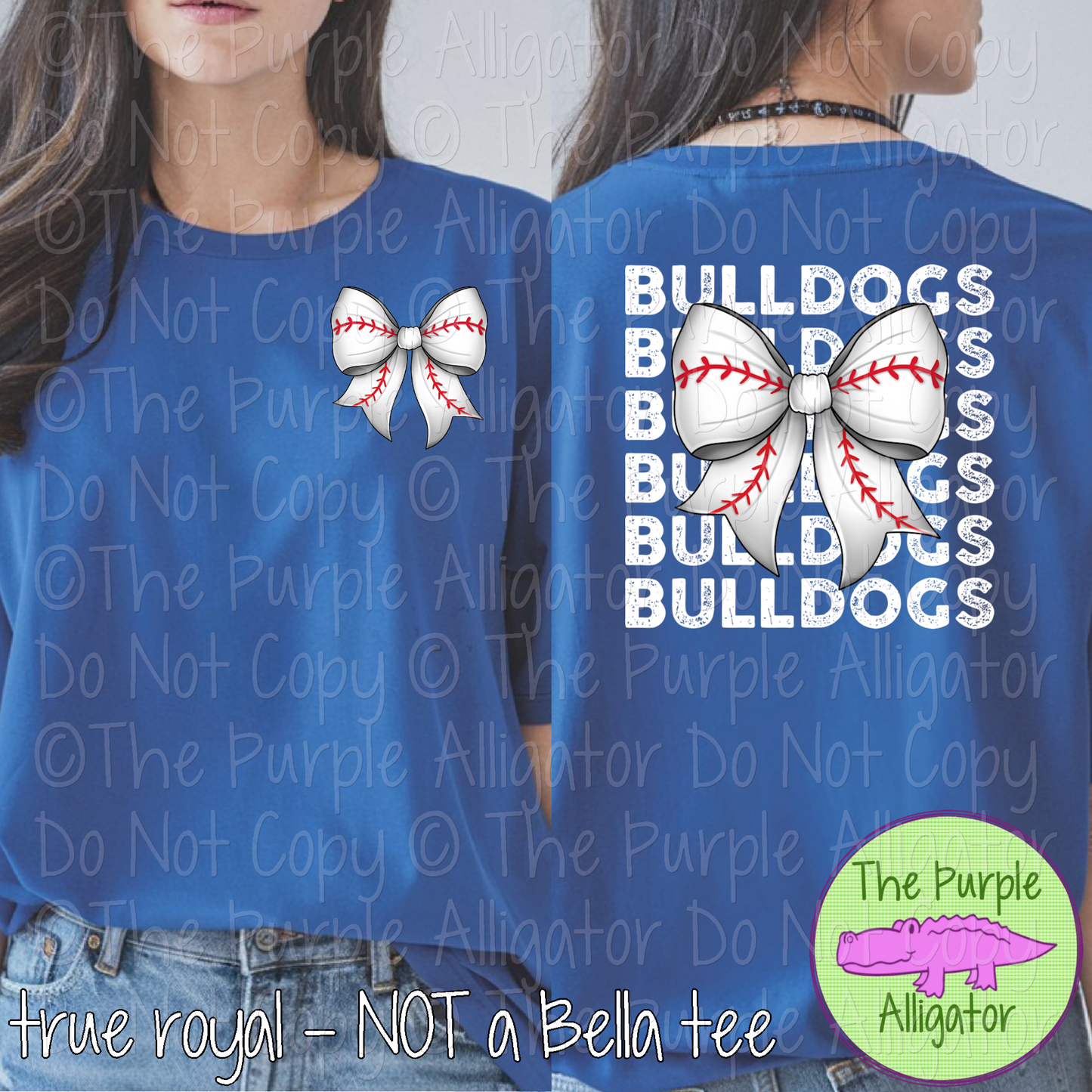 Bulldogs Stack Baseball Bow Front/Back Mascot School Spirit Wear Team Gear - CHOOSE YOUR TEXT COLOR - 0525 (d2f TPA)