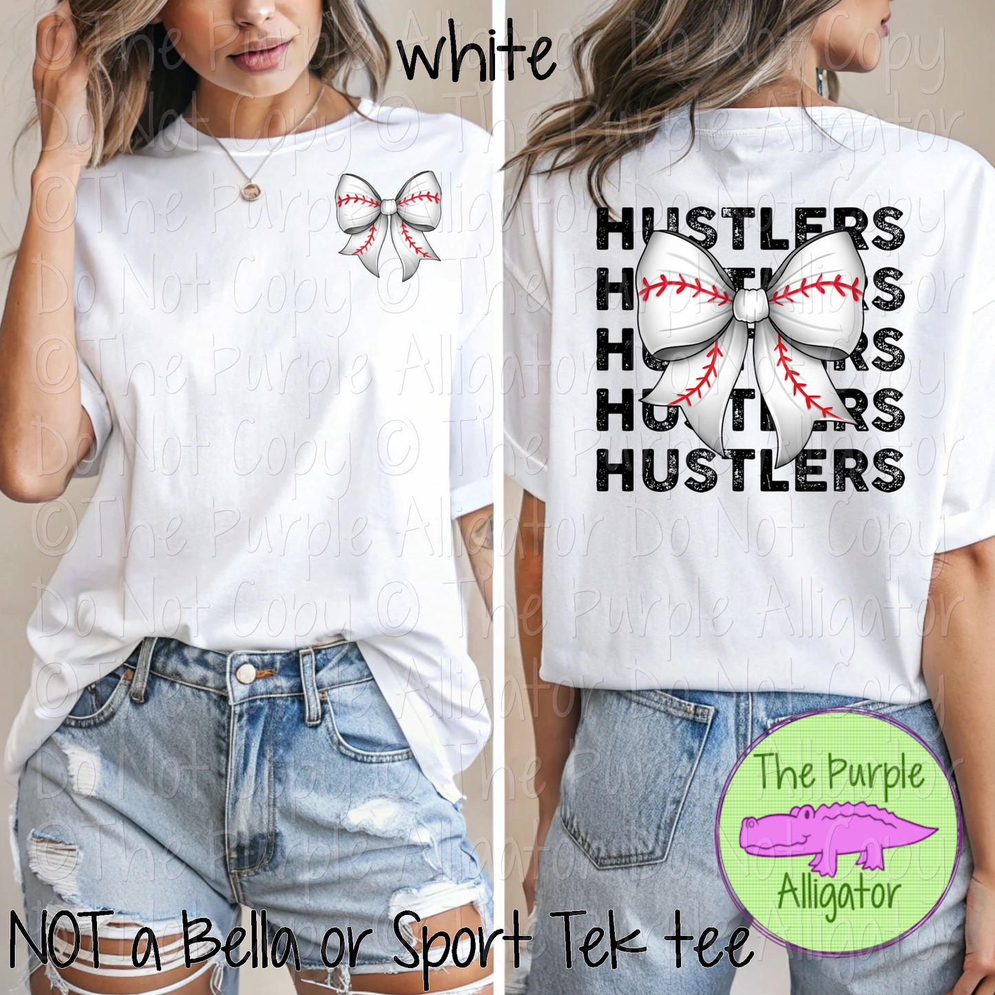 Hustlers Stack Baseball Bow Front/Back Mascot School Spirit Wear Team Gear - CHOOSE YOUR TEXT COLOR - 0525 (d2f TPA)