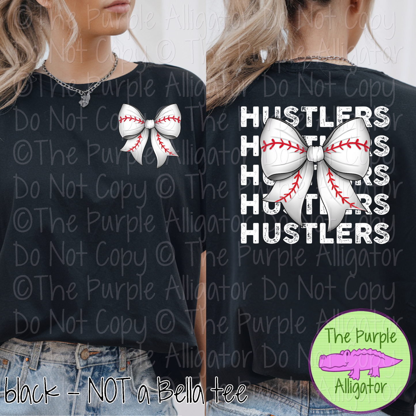 Hustlers Stack Baseball Bow Front/Back Mascot School Spirit Wear Team Gear - CHOOSE YOUR TEXT COLOR - 0525 (d2f TPA)