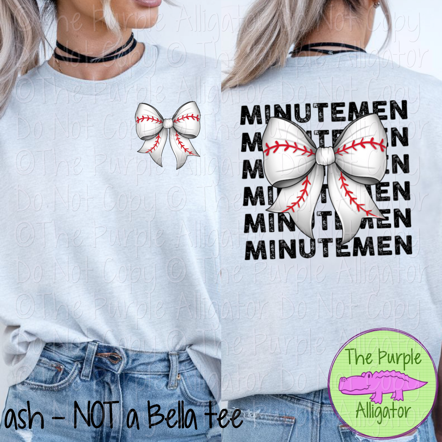 Minutemen Stack Baseball Bow Front/Back Mascot School Spirit Wear Team Gear - CHOOSE YOUR TEXT COLOR - 0525 (d2f TPA)