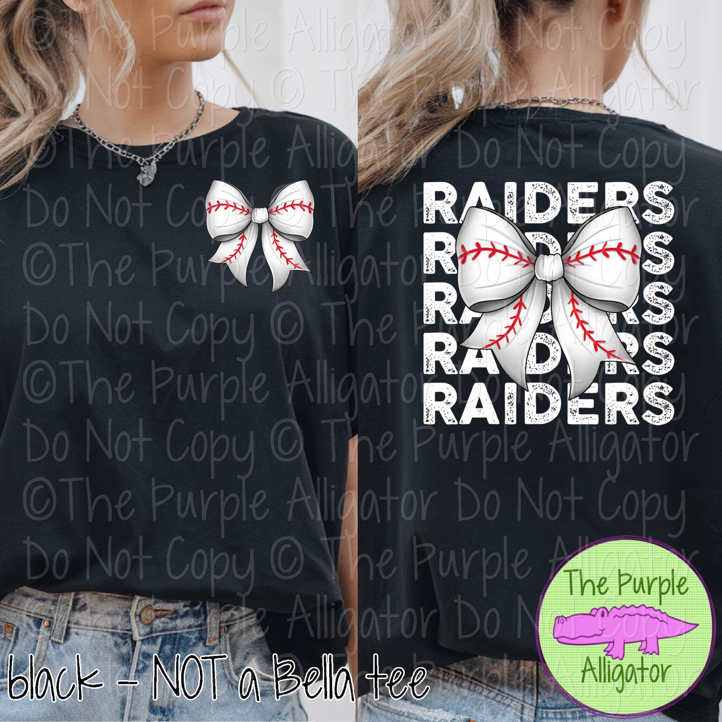 Raiders Stack Baseball Bow Front/Back Mascot School Spirit Wear Team Gear - CHOOSE YOUR TEXT COLOR - 0525 (d2f TPA)
