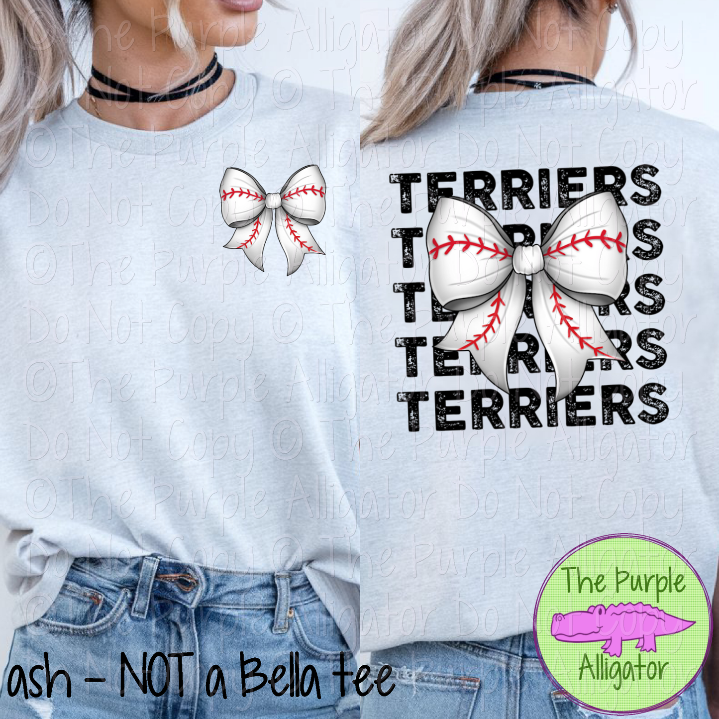 Terriers Stack Baseball Bow Front/Back Mascot School Spirit Wear Team Gear - CHOOSE YOUR TEXT COLOR - 0525 (d2f TPA)