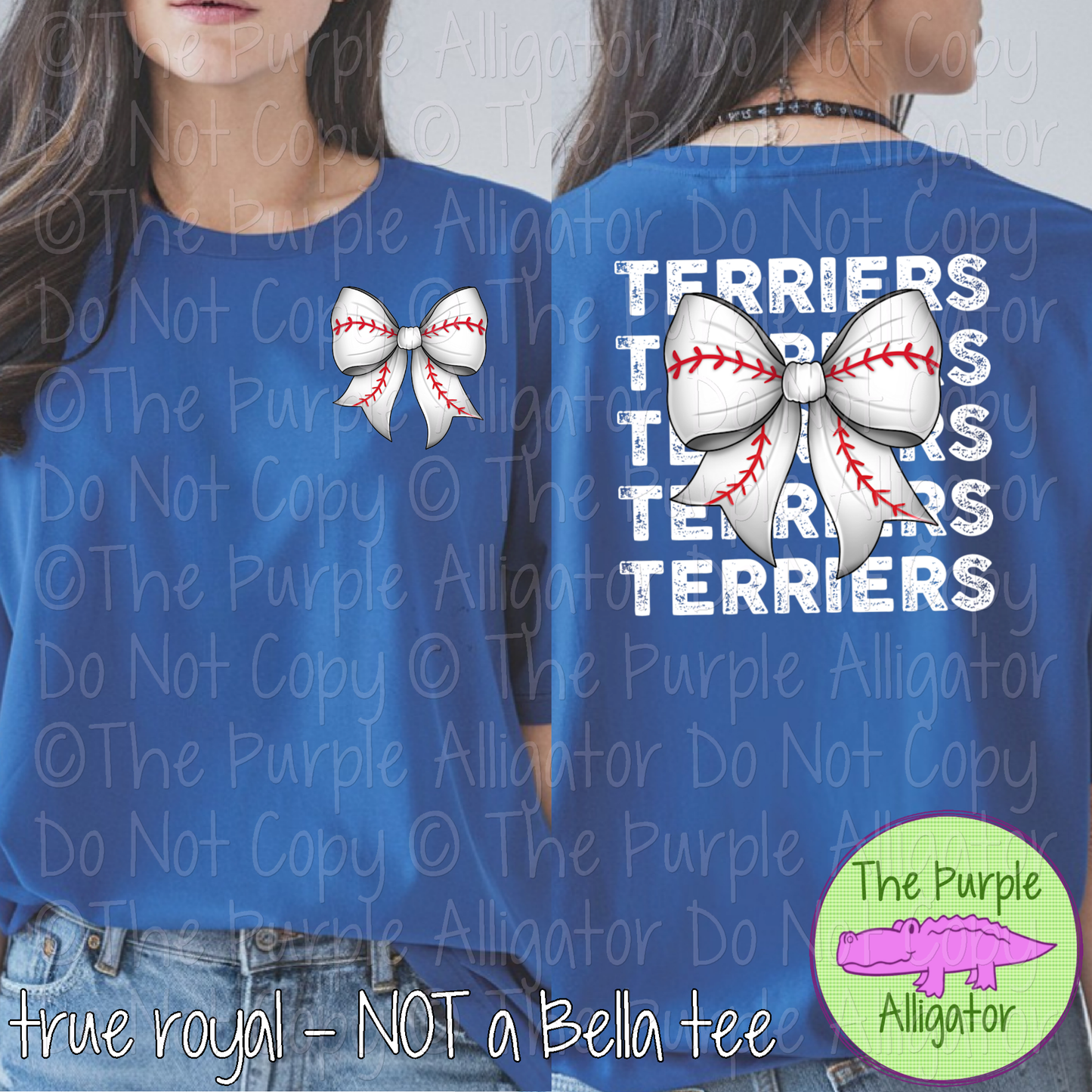 Terriers Stack Baseball Bow Front/Back Mascot School Spirit Wear Team Gear - CHOOSE YOUR TEXT COLOR - 0525 (d2f TPA)