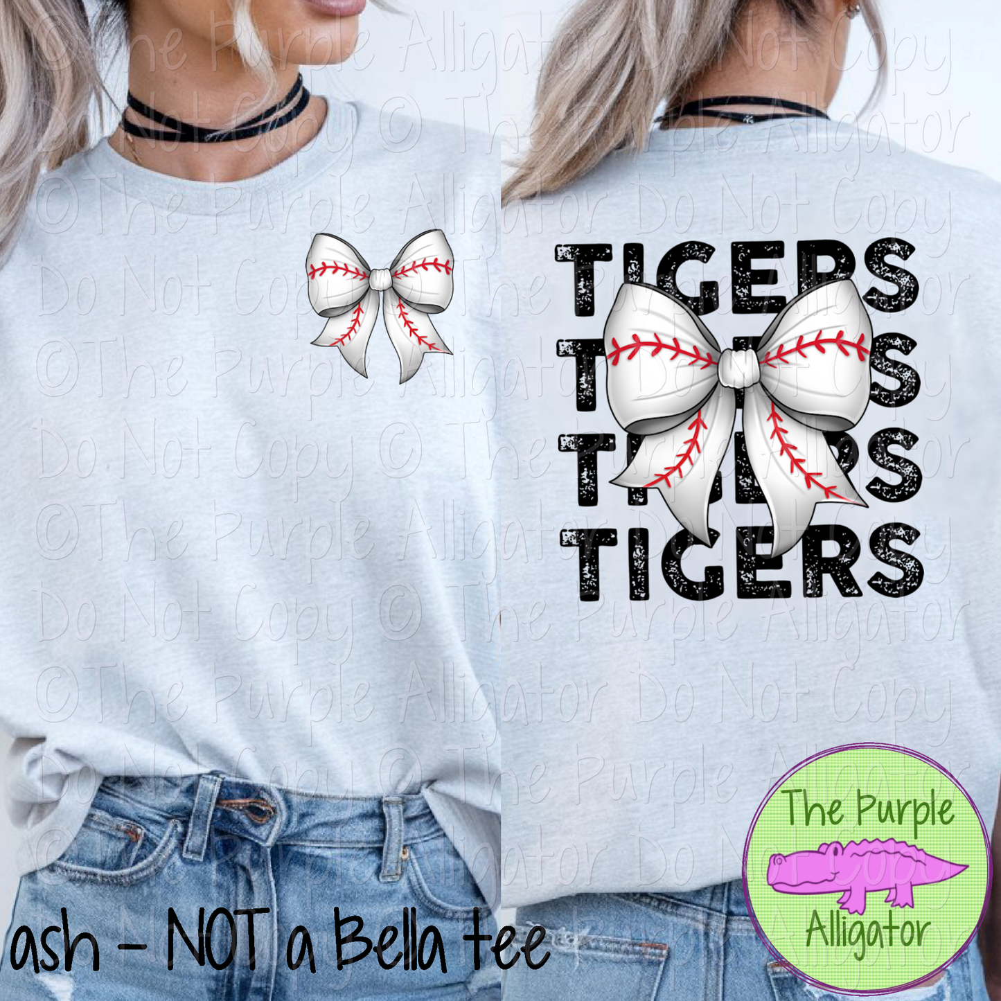 Tigers Stack Baseball Bow Front/Back Mascot School Spirit Wear Team Gear - CHOOSE YOUR TEXT COLOR - 0525 (d2f TPA)
