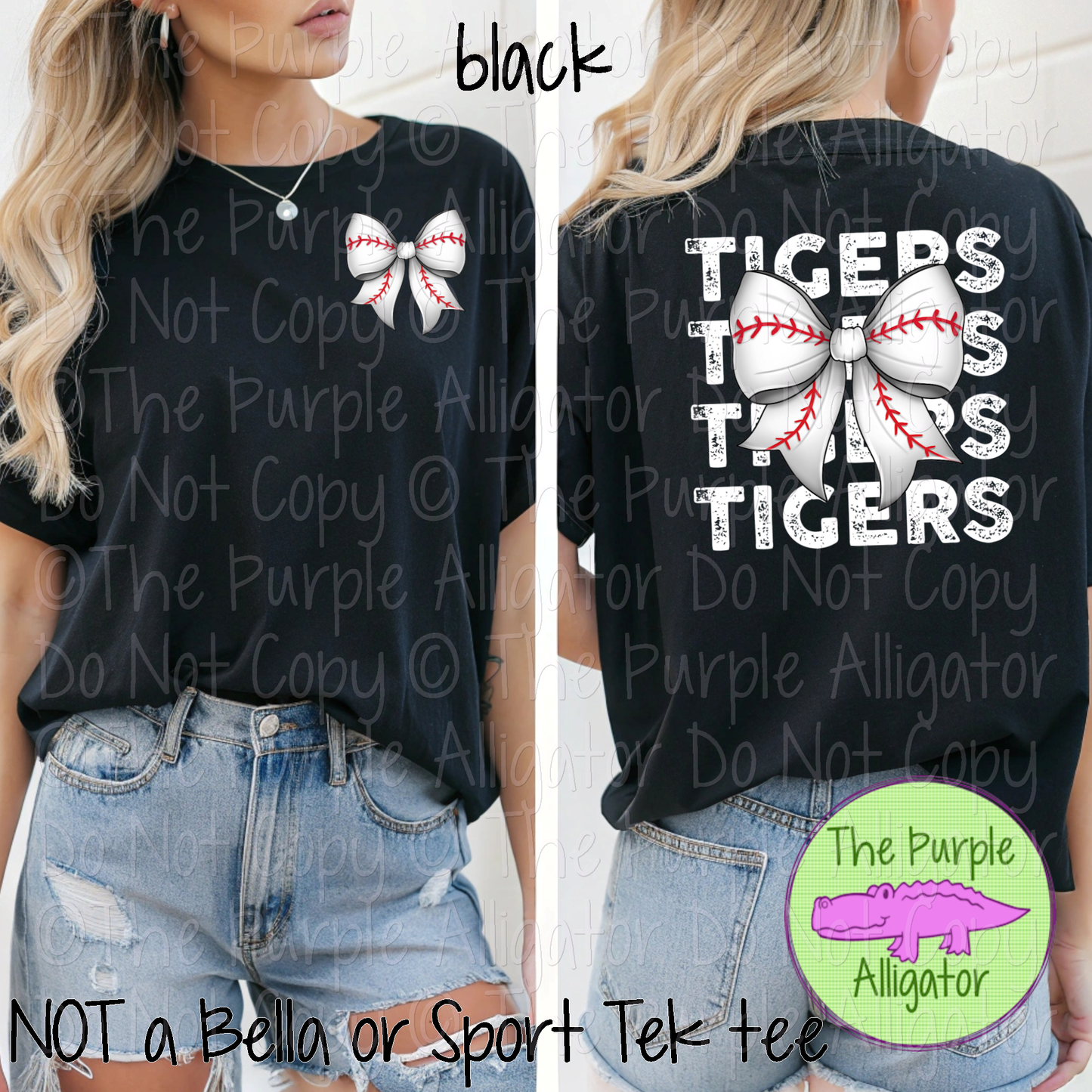 Tigers Stack Baseball Bow Front/Back Mascot School Spirit Wear Team Gear - CHOOSE YOUR TEXT COLOR - 0525 (d2f TPA)