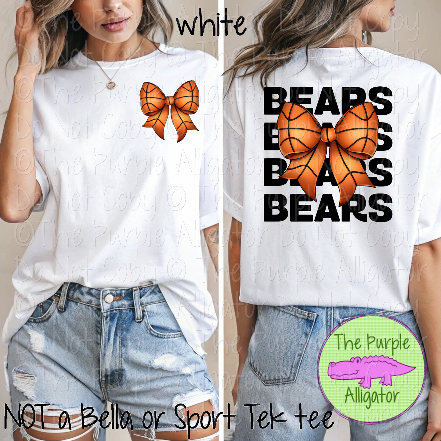Bears Stack Basketball Bow Front/Back Mascot School Spirit Wear Team Gear - CHOOSE YOUR TEXT COLOR - 0425 (d2f TPA)