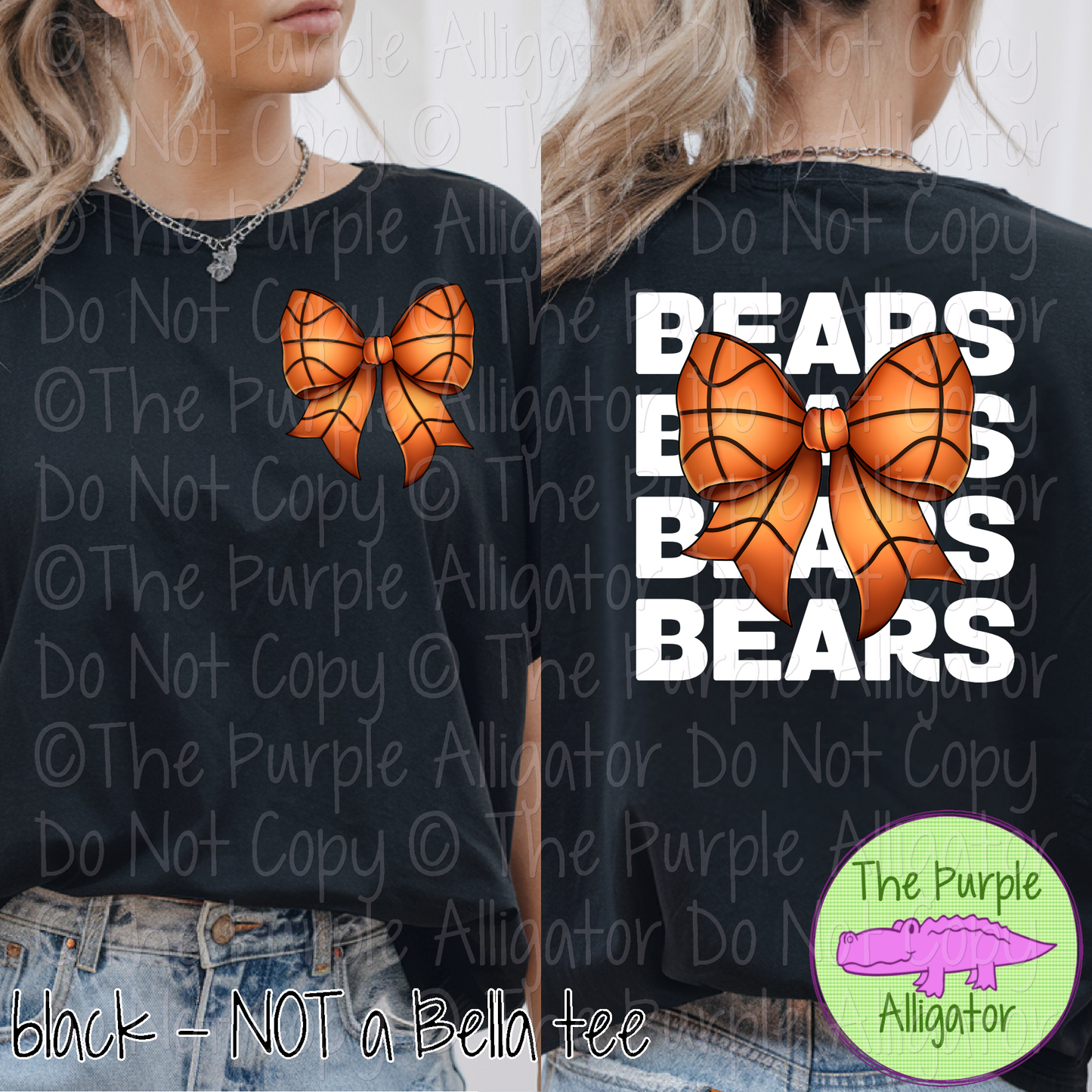 Bears Stack Basketball Bow Front/Back Mascot School Spirit Wear Team Gear - CHOOSE YOUR TEXT COLOR - 0425 (d2f TPA)