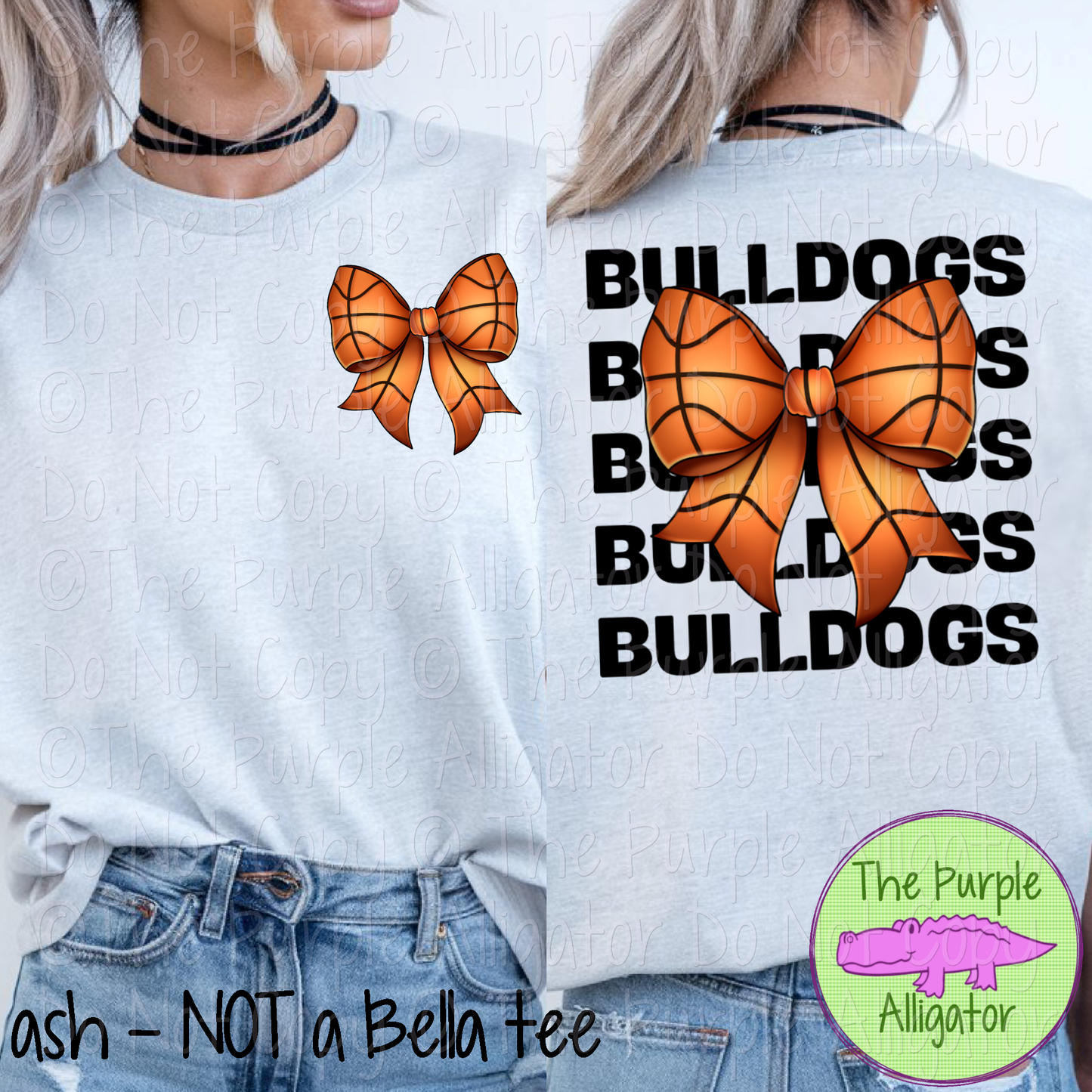 Bulldogs Stack Basketball Bow Front/Back Mascot School Spirit Wear Team Gear - CHOOSE YOUR TEXT COLOR - 0425 (d2f TPA)