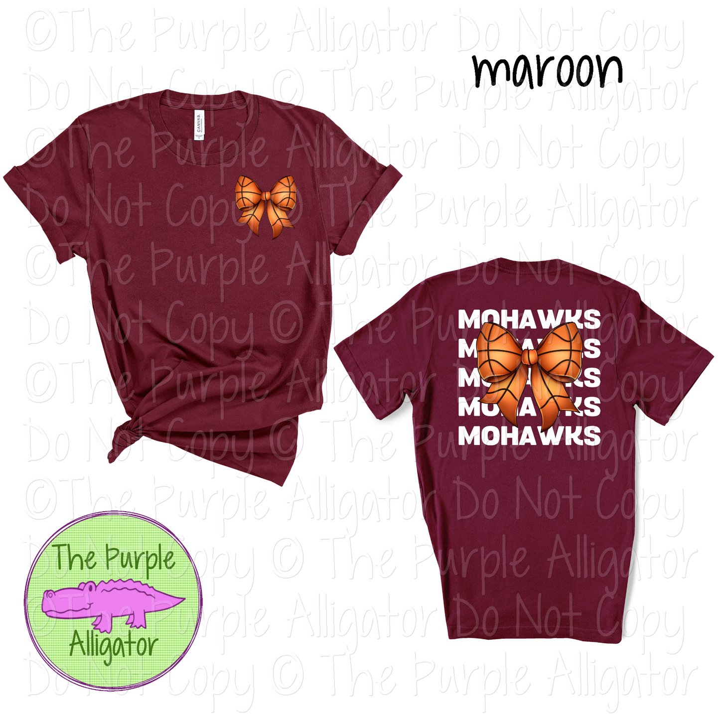 Mohawks Stack Basketball Bow Front/Back Mascot School Spirit Wear Team Gear - CHOOSE YOUR TEXT COLOR - 0425 (d2f TPA)