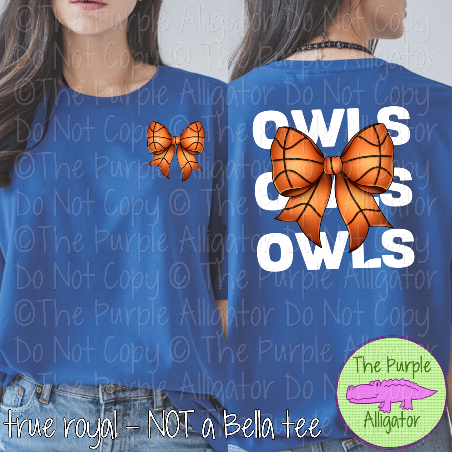 Owls Stack Basketball Bow Front/Back Mascot School Spirit Wear Team Gear - CHOOSE YOUR TEXT COLOR - 0425 (d2f TPA)