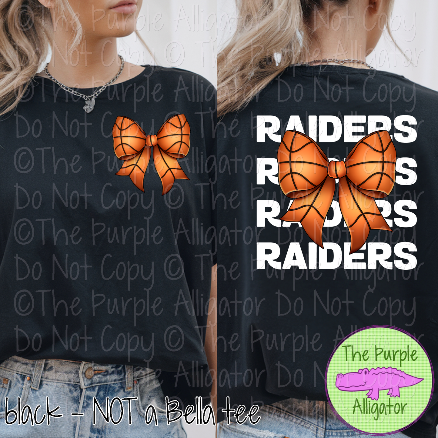 Raiders Stack Basketball Bow Front/Back Mascot School Spirit Wear Team Gear - CHOOSE YOUR TEXT COLOR - 0425 (d2f TPA)