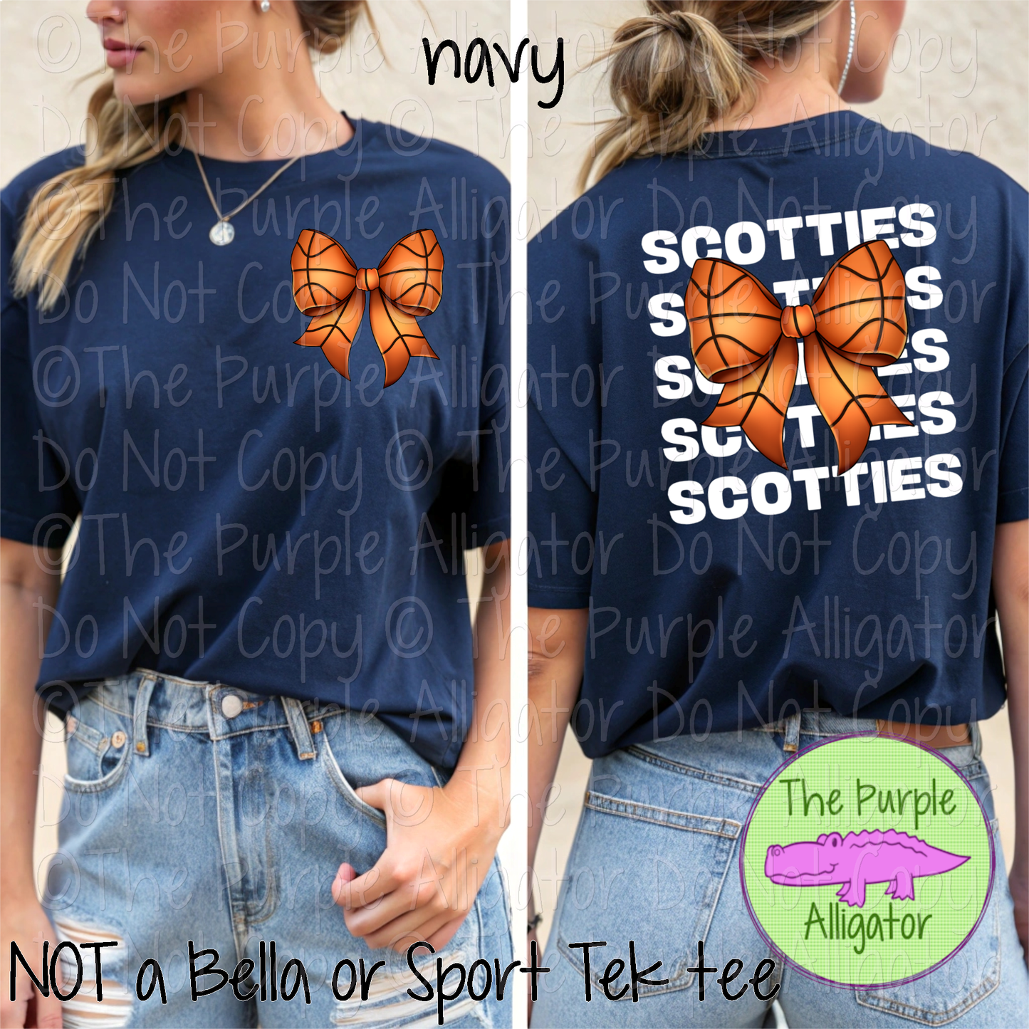 Scotties Stack Basketball Bow Front/Back Mascot School Spirit Wear Team Gear - CHOOSE YOUR TEXT COLOR - 0425 (d2f TPA)