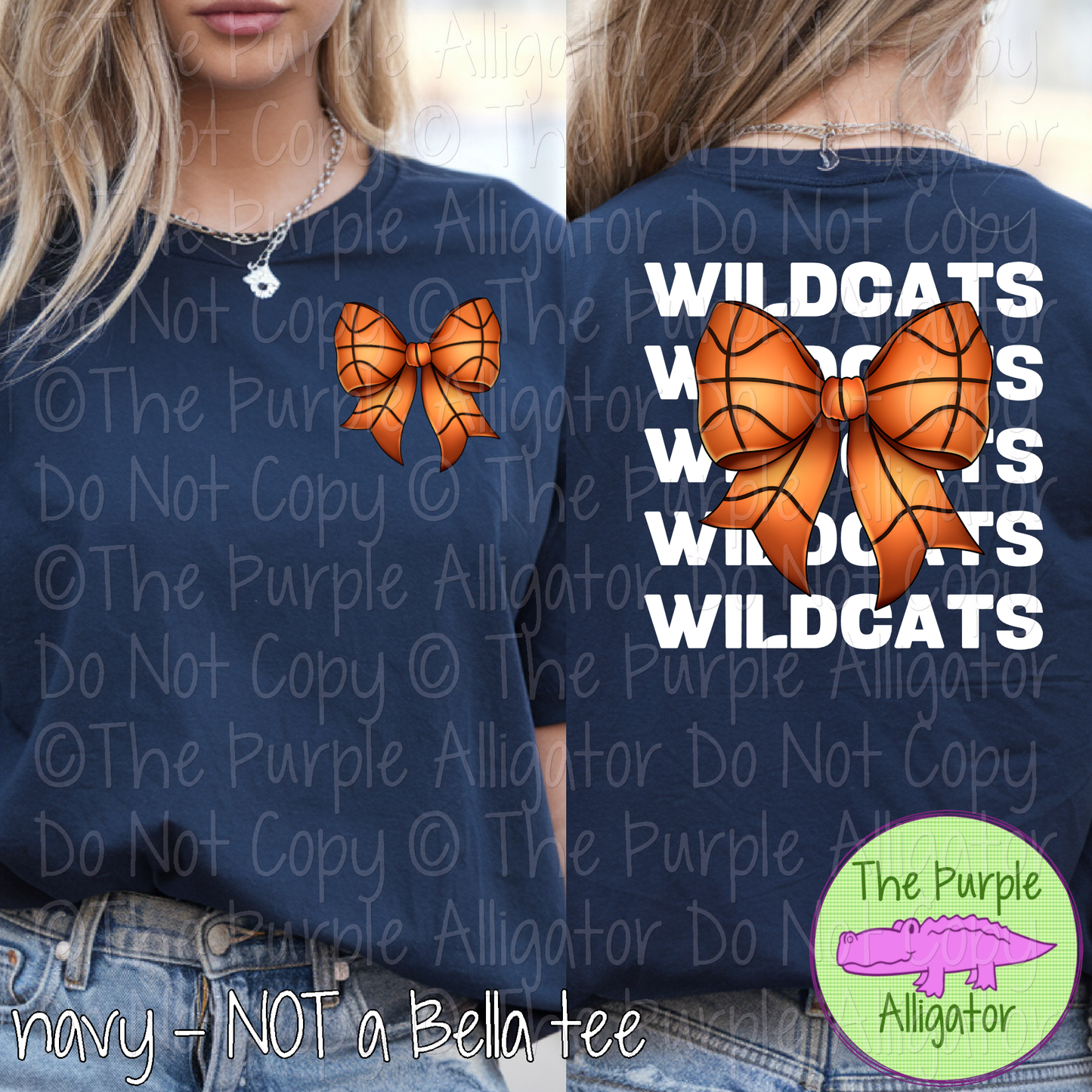 Wildcats Stack Basketball Bow Front/Back Mascot School Spirit Wear Team Gear - CHOOSE YOUR TEXT COLOR - 0425 (d2f TPA)