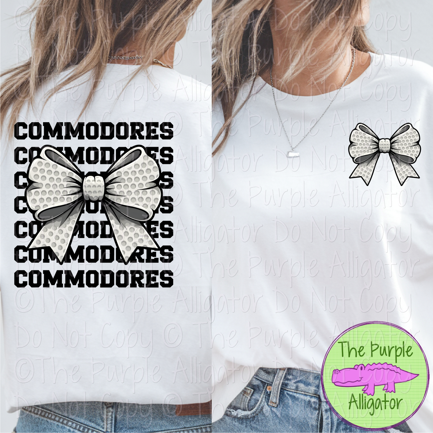 Commodores Stack Golf Bow Front/Back Mascot School Spirit Wear Team Gear - CHOOSE YOUR TEXT COLOR - 0425 (d2f TPA)