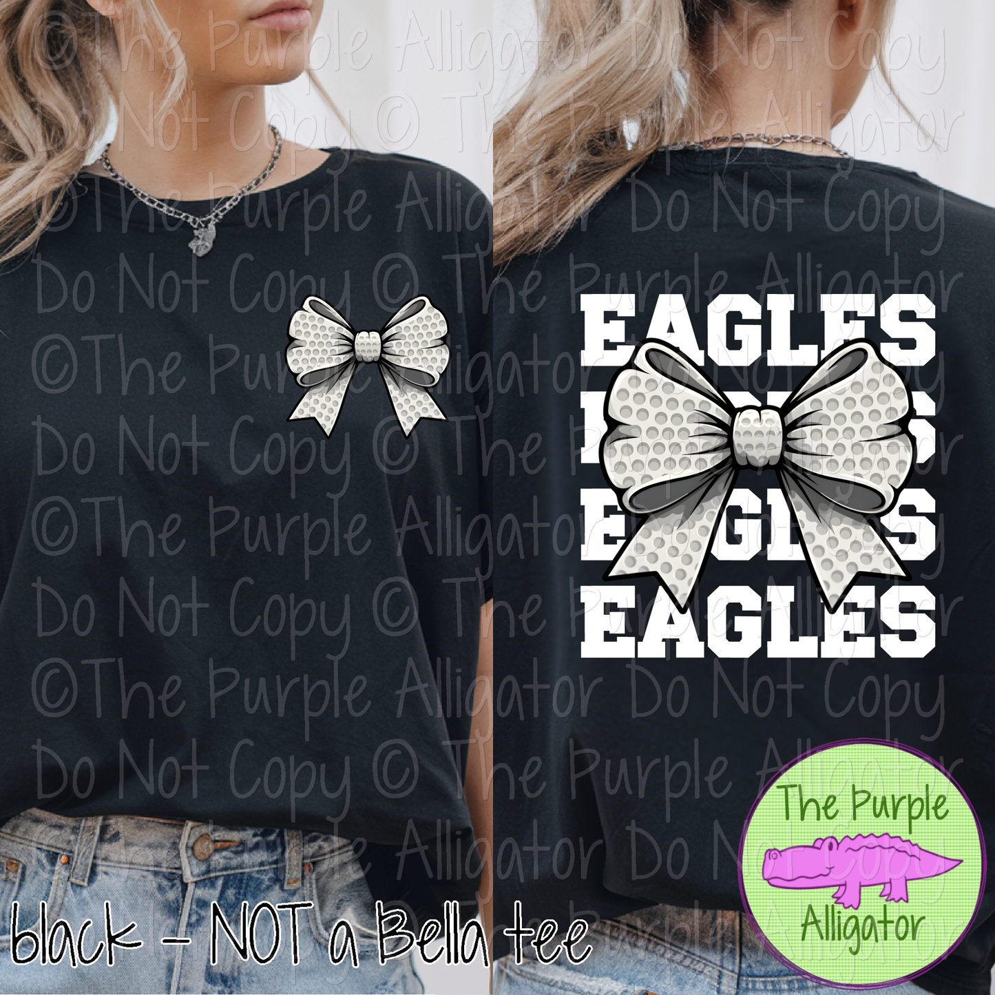 Eagles Stack Golf Bow Front/Back Mascot School Spirit Wear Team Gear - CHOOSE YOUR TEXT COLOR - 0425 (d2f TPA)
