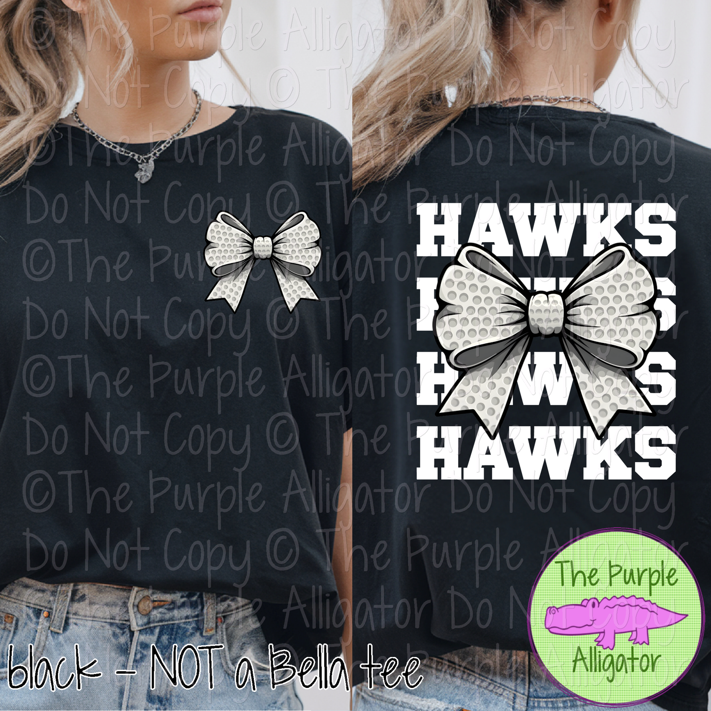 Hawks Stack Golf Bow Front/Back Mascot School Spirit Wear Team Gear - CHOOSE YOUR TEXT COLOR - 0425 (d2f TPA)