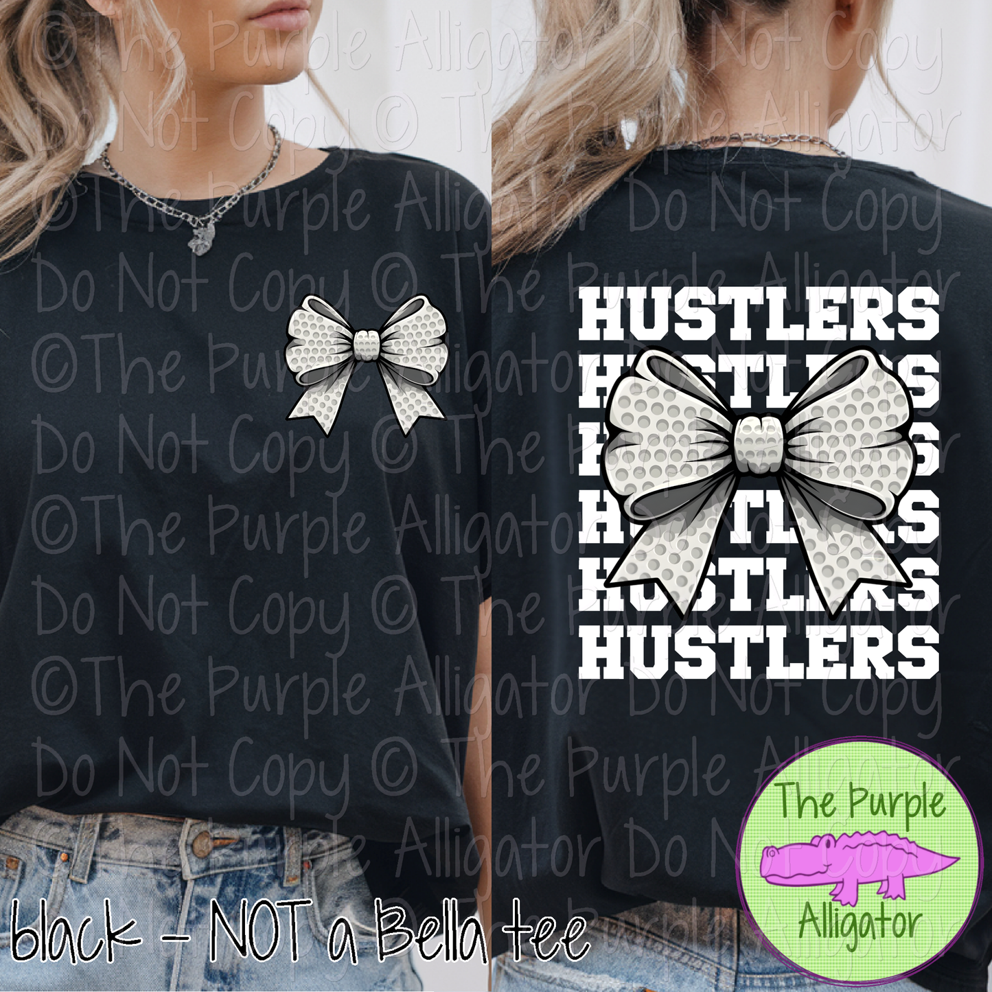 Hustlers Stack Golf Bow Front/Back Mascot School Spirit Wear Team Gear - CHOOSE YOUR TEXT COLOR - 0425 (d2f TPA)