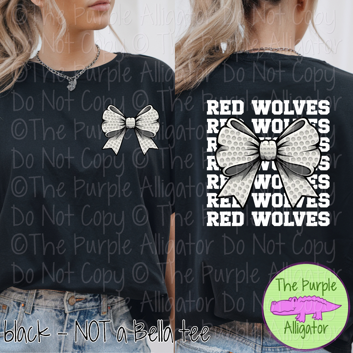 Red Wolves Stack Golf Bow Front/Back Mascot School Spirit Wear Team Gear - CHOOSE YOUR TEXT COLOR - 0425 (d2f TPA)