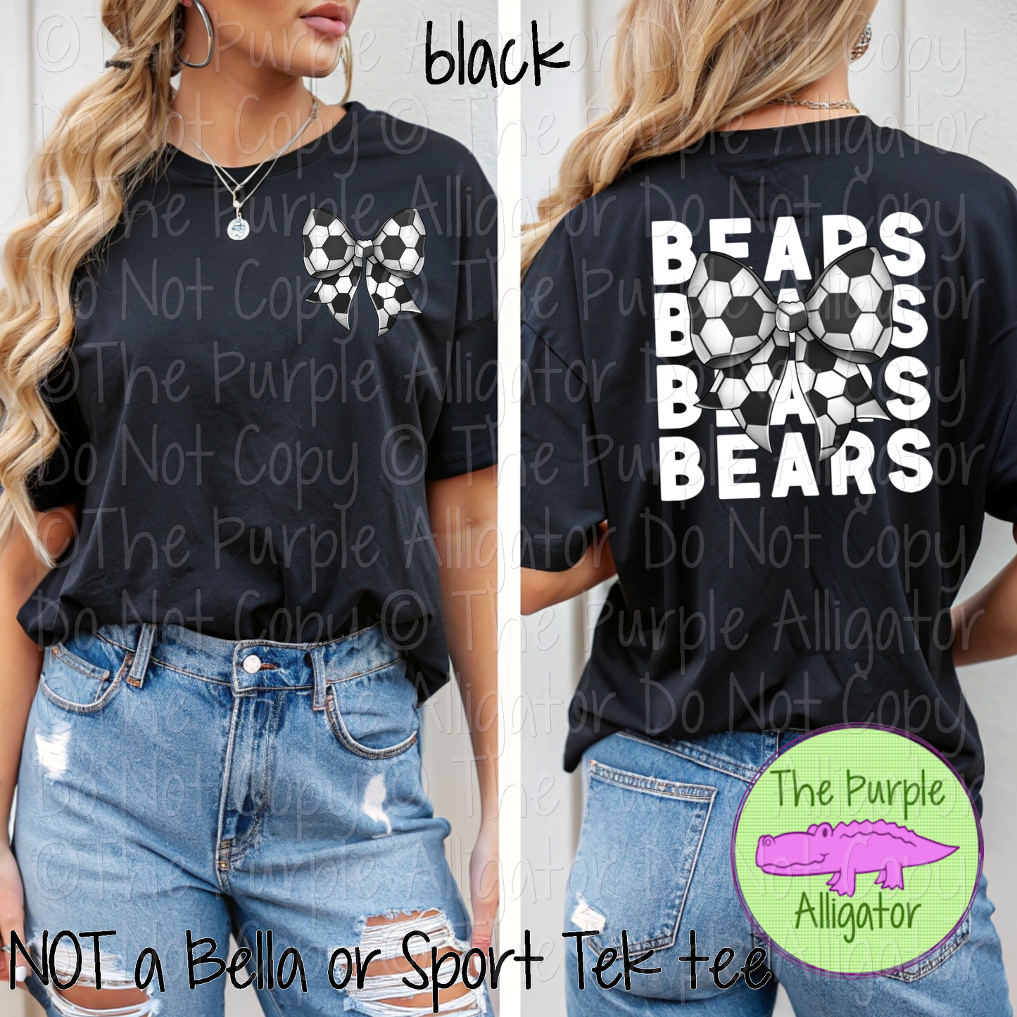 Bears Stack Soccer Bow Front/Back Mascot School Spirit Wear Team Gear - CHOOSE YOUR TEXT COLOR - 0525 (d2f TPA)