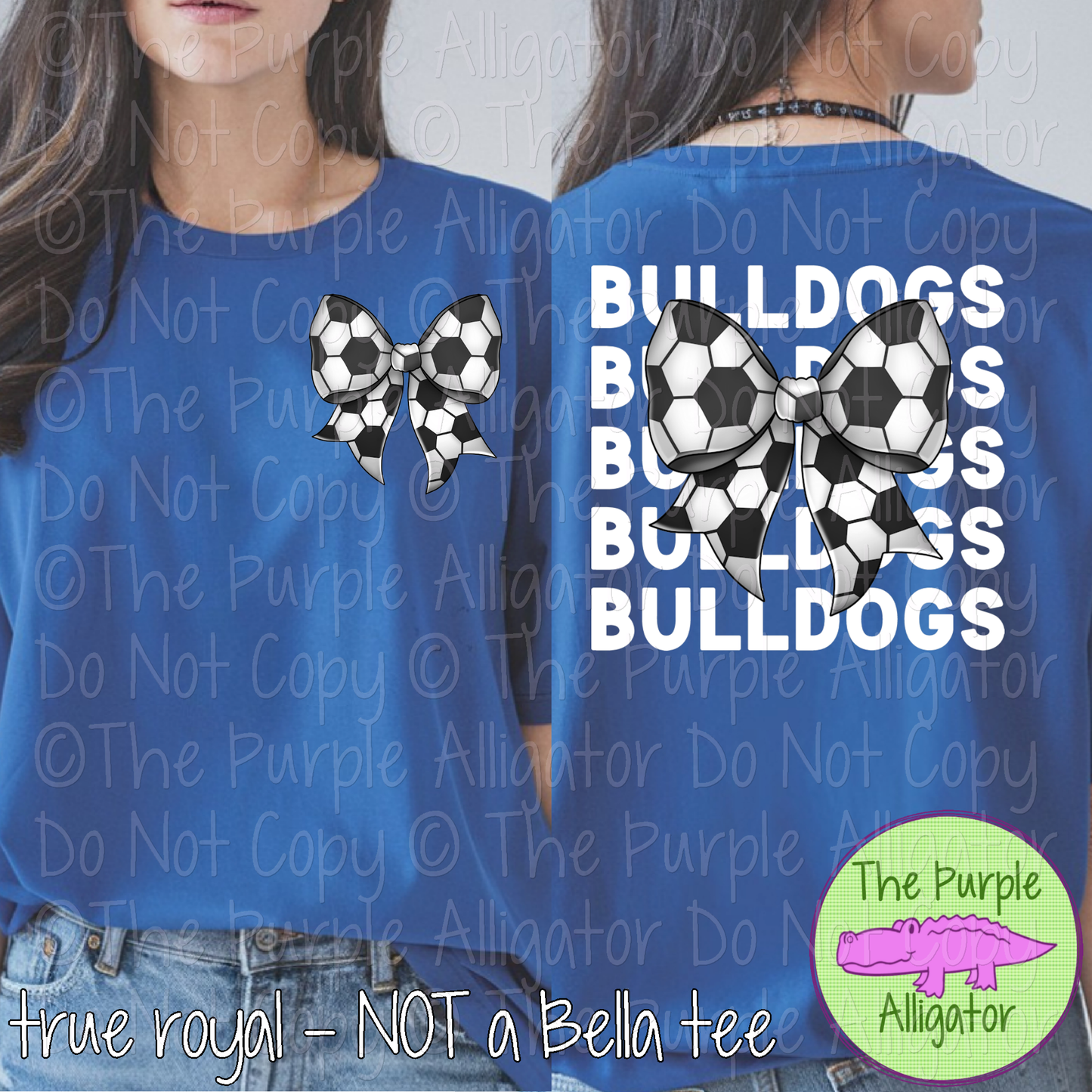 Bulldogs Stack Soccer Bow Front/Back Mascot School Spirit Wear Team Gear - CHOOSE YOUR TEXT COLOR - 0525 (d2f TPA)