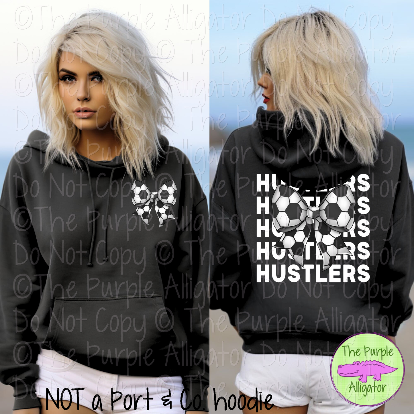 Hustlers Stack Soccer Bow Front/Back Mascot School Spirit Wear Team Gear - CHOOSE YOUR TEXT COLOR - 0525 (d2f TPA)