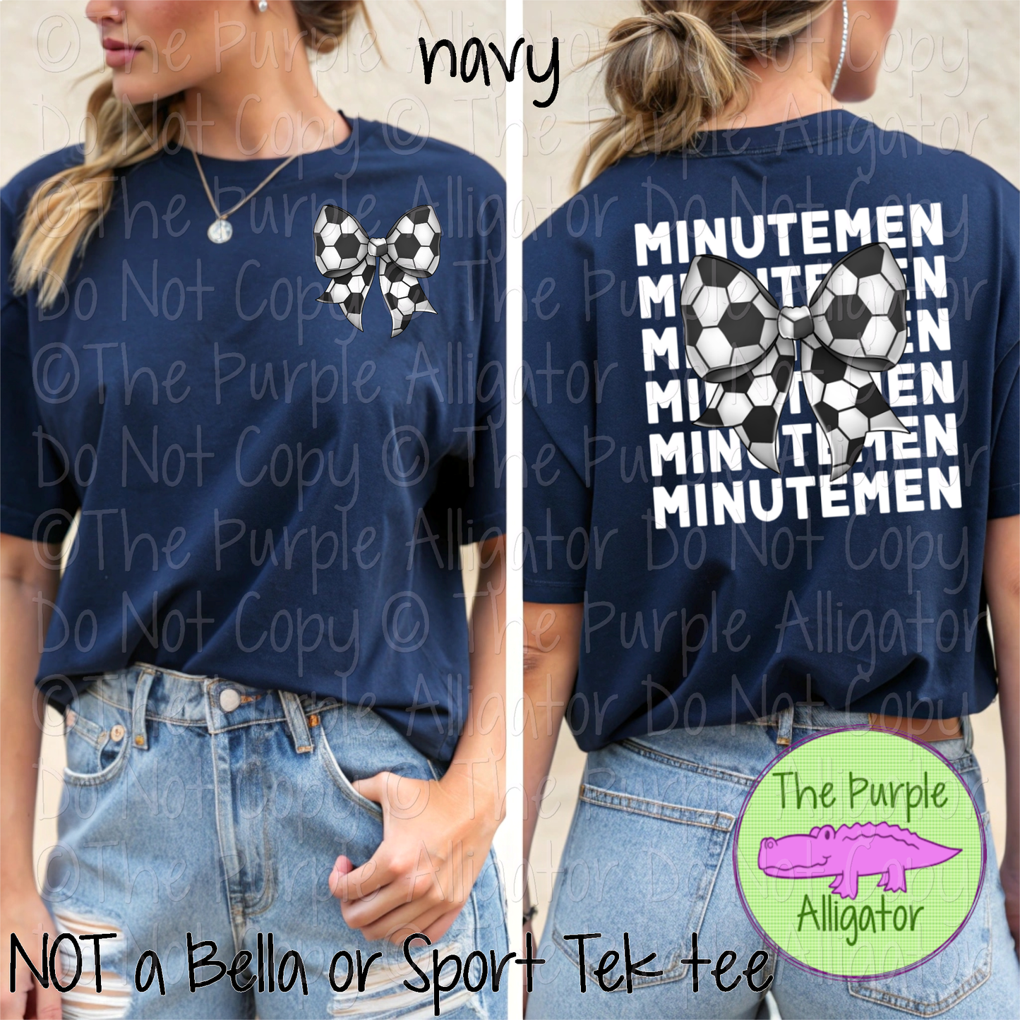 Minutemen Stack Soccer Bow Front/Back Mascot School Spirit Wear Team Gear - CHOOSE YOUR TEXT COLOR - 0525 (d2f TPA)