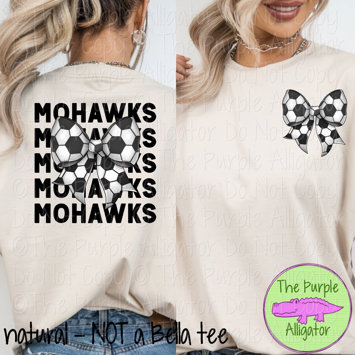 Mohawks Stack Soccer Bow Front/Back Mascot School Spirit Wear Team Gear - CHOOSE YOUR TEXT COLOR - 0525 (d2f TPA)