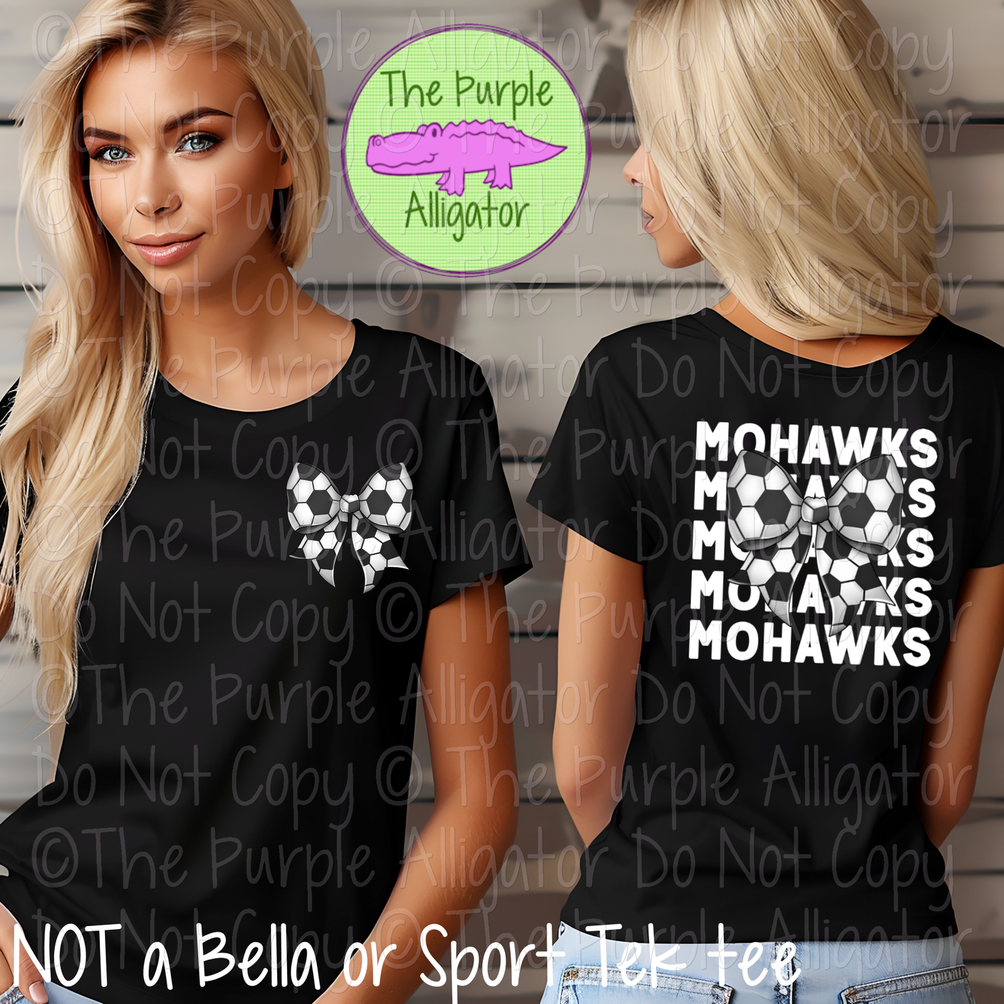 Mohawks Stack Soccer Bow Front/Back Mascot School Spirit Wear Team Gear - CHOOSE YOUR TEXT COLOR - 0525 (d2f TPA)