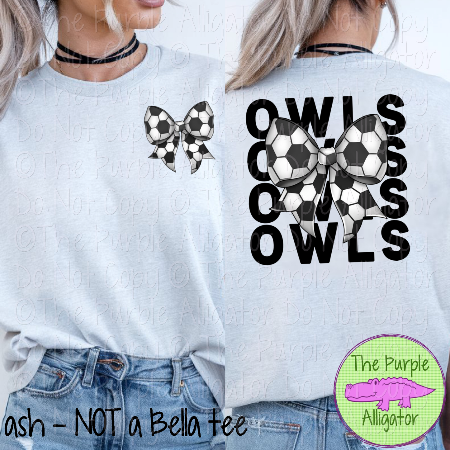 Owls Stack Soccer Bow Front/Back Mascot School Spirit Wear Team Gear - CHOOSE YOUR TEXT COLOR - 0525 (d2f TPA)