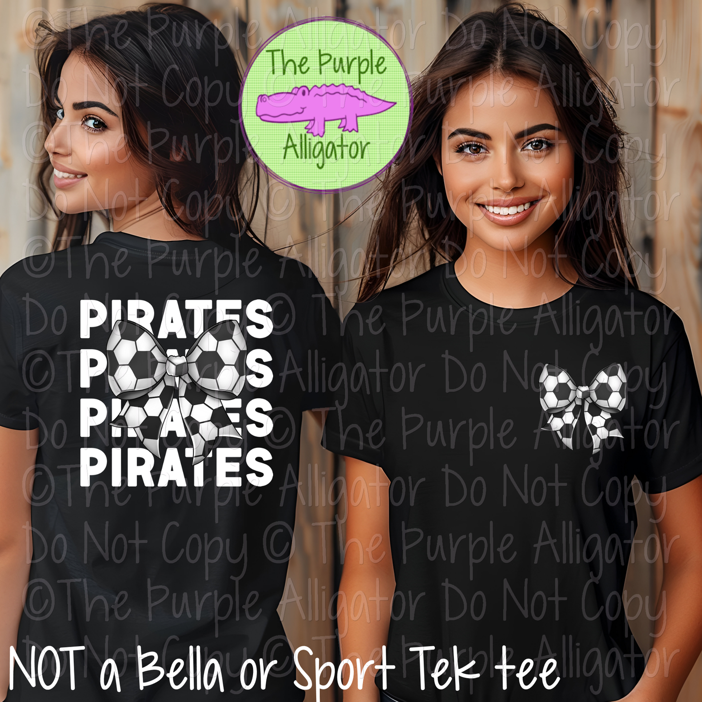 Pirates Stack Soccer Bow Front/Back Mascot School Spirit Wear Team Gear - CHOOSE YOUR TEXT COLOR - 0525 (d2f TPA)