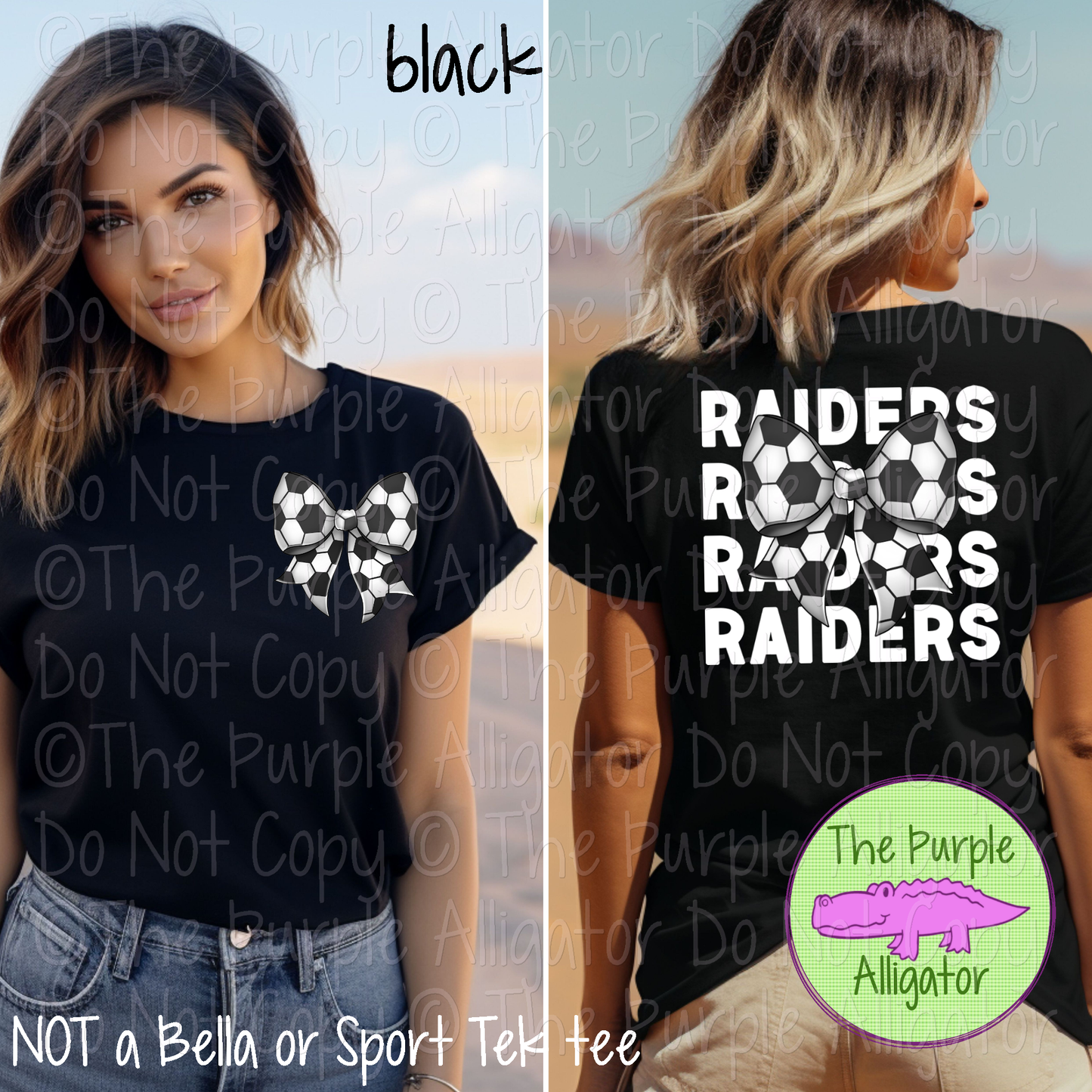 Raiders Stack Soccer Bow Front/Back Mascot School Spirit Wear Team Gear - CHOOSE YOUR TEXT COLOR - 0525 (d2f TPA)