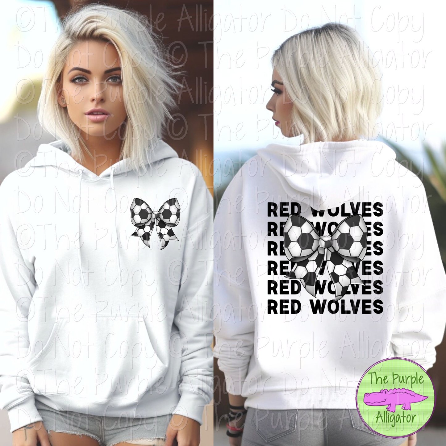 Red Wolves Stack Soccer Bow Front/Back Mascot School Spirit Wear Team Gear - CHOOSE YOUR TEXT COLOR - 0525 (d2f TPA)