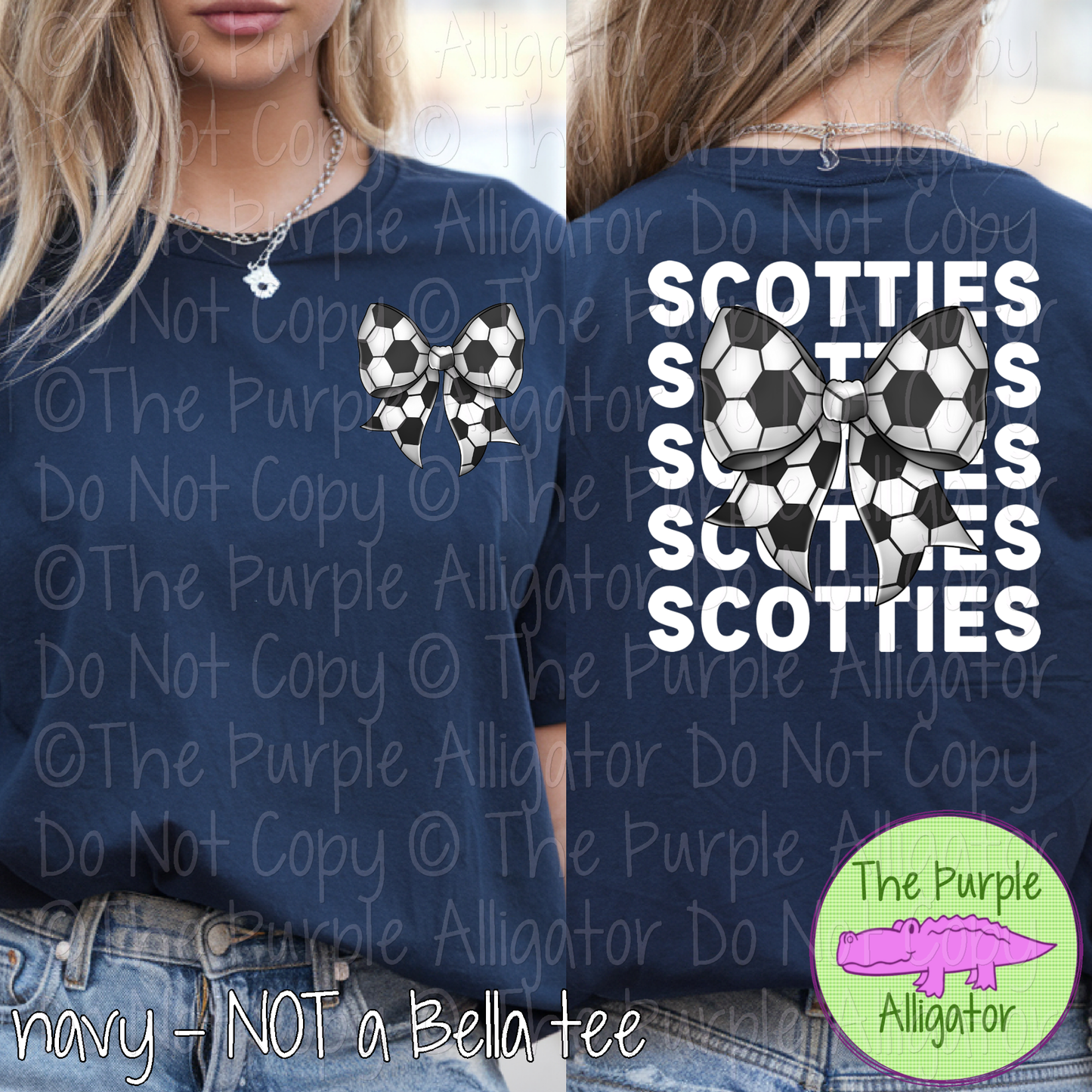 Scotties Stack Soccer Bow Front/Back Mascot School Spirit Wear Team Gear - CHOOSE YOUR TEXT COLOR - 0525 (d2f TPA)