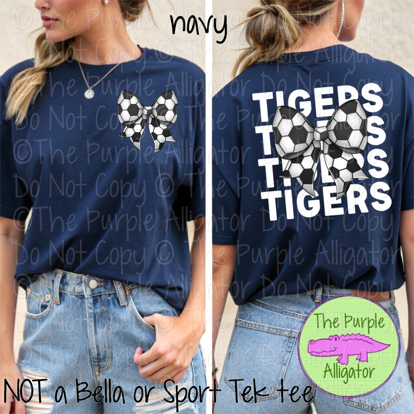 Tigers Stack Soccer Bow Front/Back Mascot School Spirit Wear Team Gear - CHOOSE YOUR TEXT COLOR - 0525 (d2f TPA)