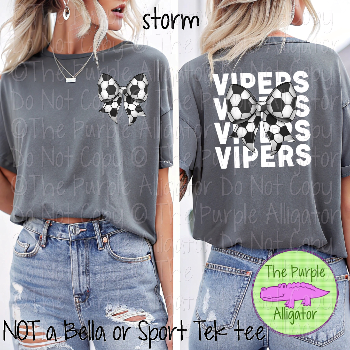 Vipers Stack Soccer Bow Front/Back Mascot School Spirit Wear Team Gear - CHOOSE YOUR TEXT COLOR - 0525 (d2f TPA)