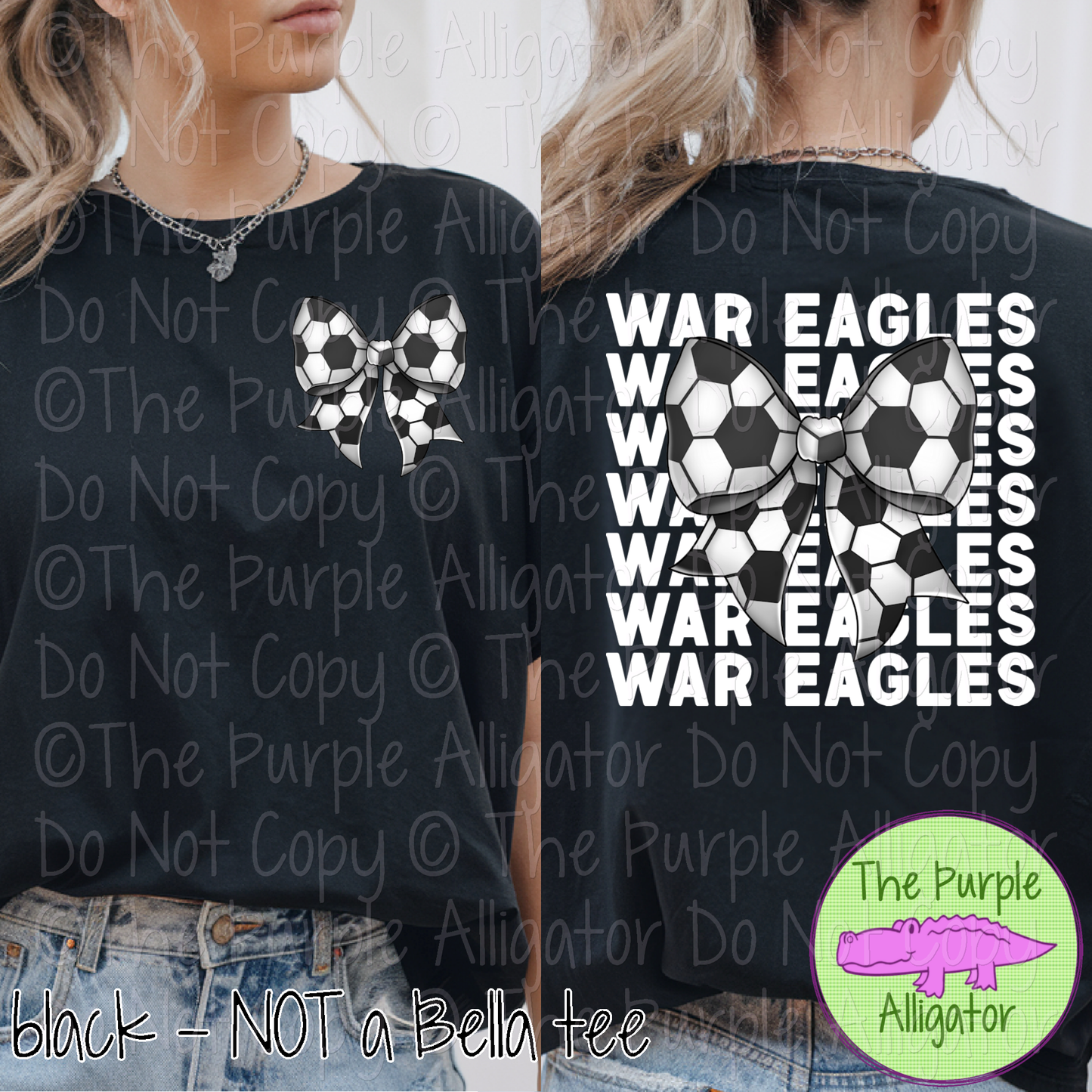 War Eagles Stack Soccer Bow Front/Back Mascot School Spirit Wear Team Gear - CHOOSE YOUR TEXT COLOR - 0525 (d2f TPA)