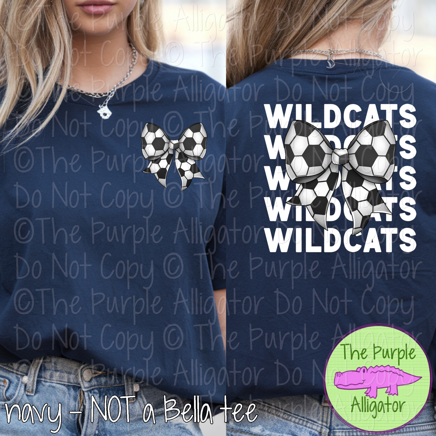 Wildcats Stack Soccer Bow Front/Back Mascot School Spirit Wear Team Gear - CHOOSE YOUR TEXT COLOR - 0525 (d2f TPA)