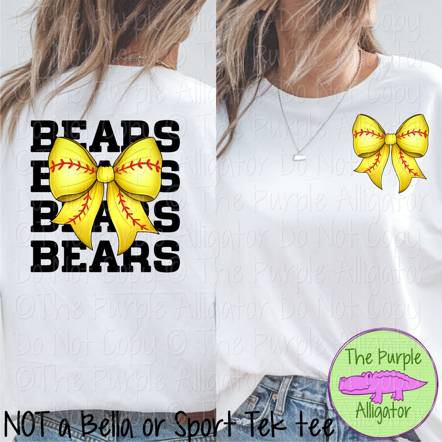 Bears Stack Softball Bow Front/Back Mascot School Spirit Wear Team Gear - CHOOSE YOUR TEXT COLOR - 0625 (d2f TPA)
